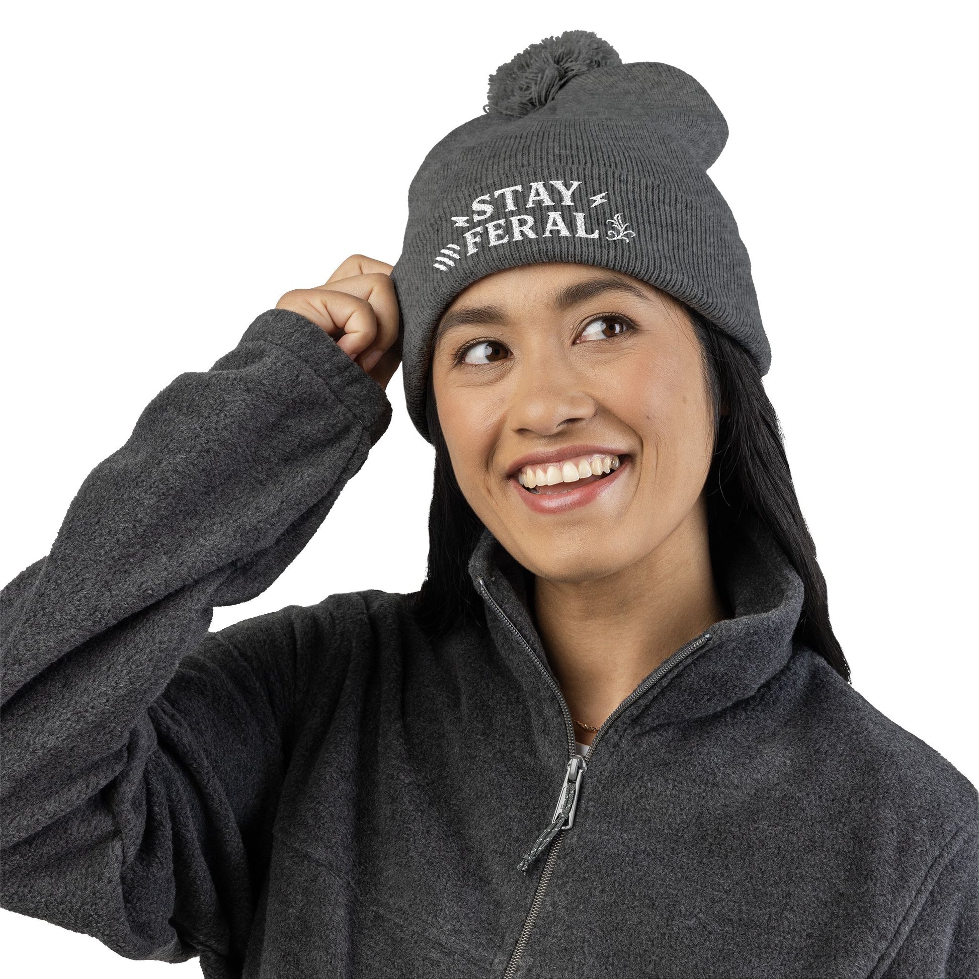 Stay Feral Pom-Pom Knit Cap, Cozy Winter Beanie, Embroidered Hats for Adventurers, Gift for Outdoorsy Friends, Stylish Cold Weather [...]