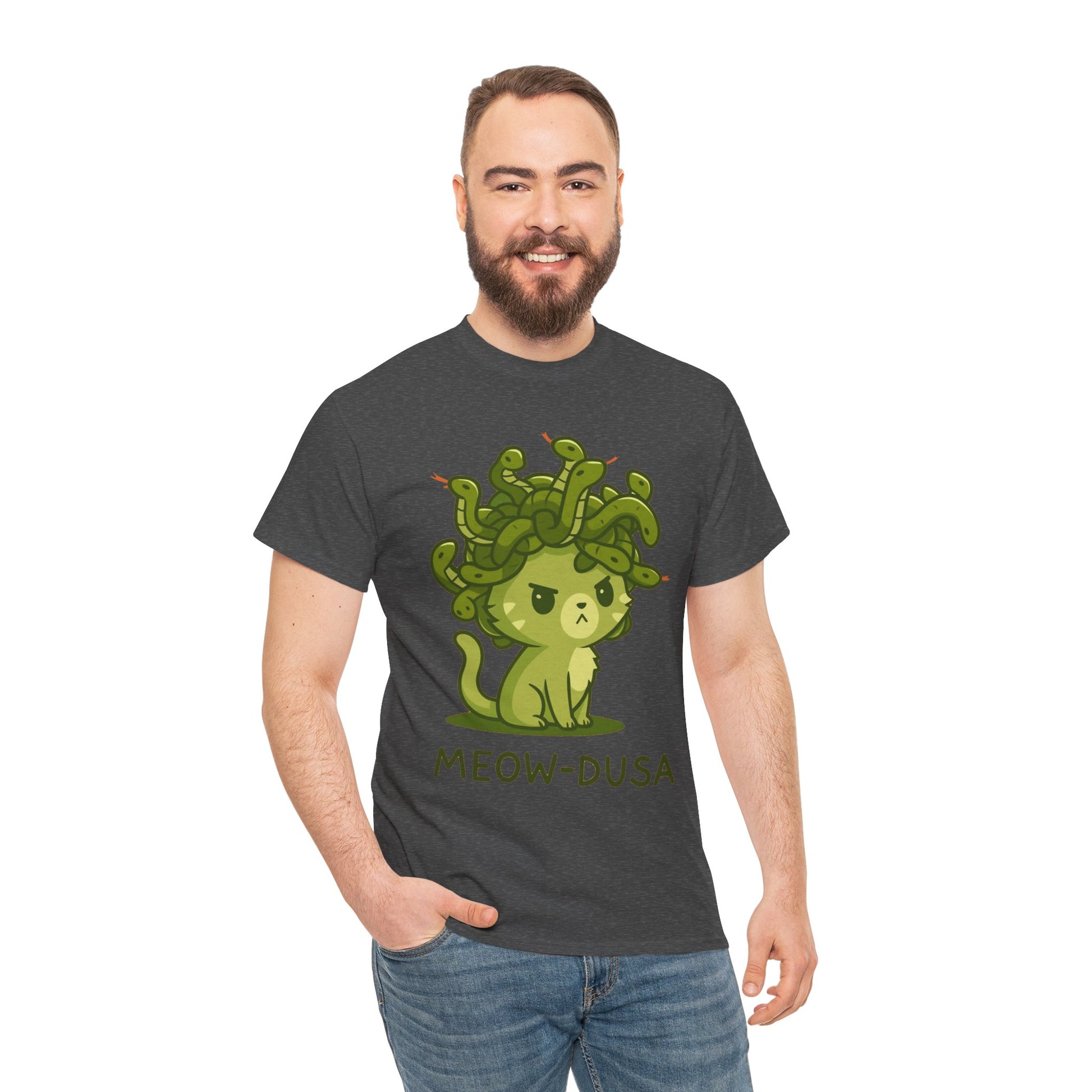 Meow-dusa Funny Cat Medusa T-Shirt – Gildan 5000 Heavy Cotton Tee