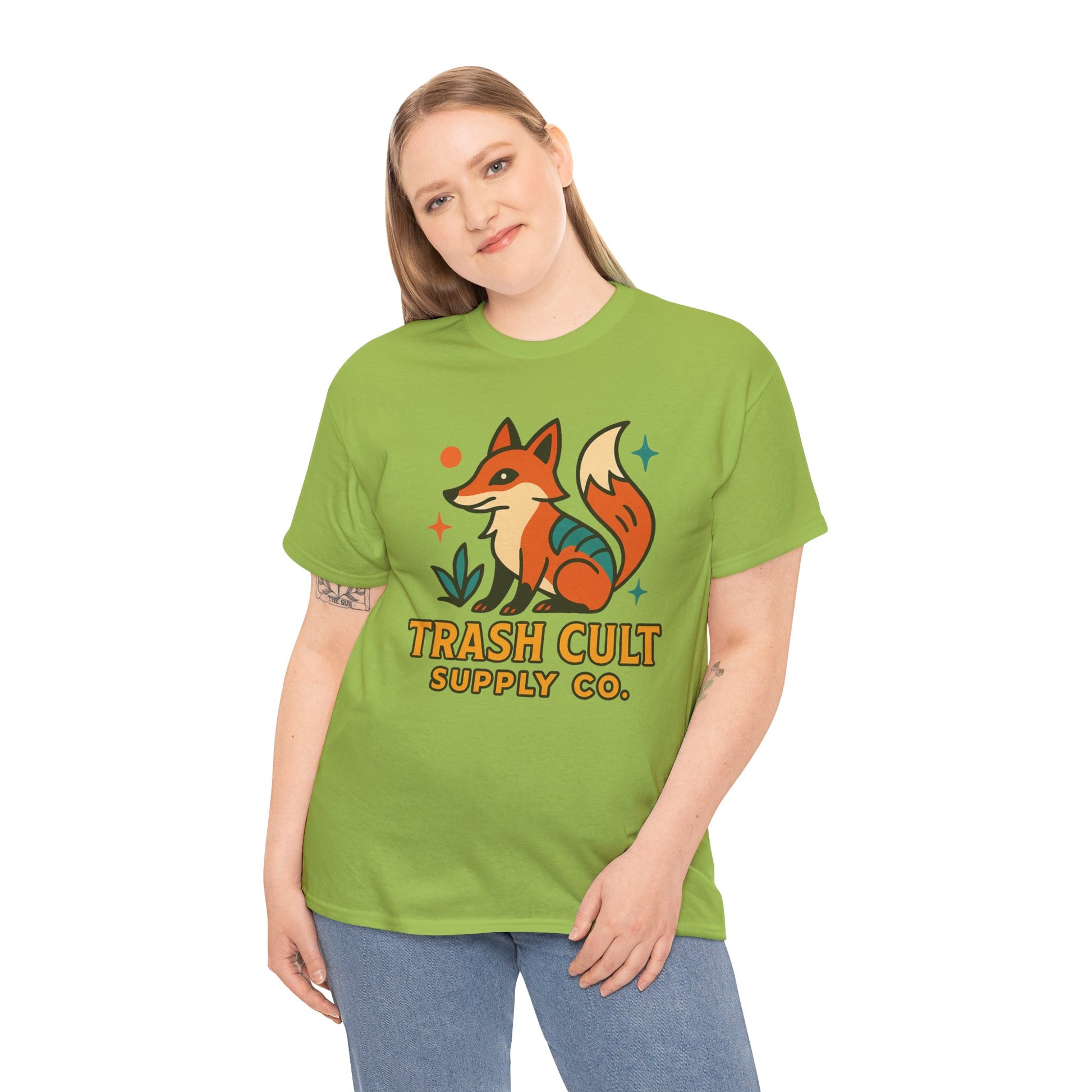 Trash Cult Fox Unisex Heavy Cotton Tee - Eco-Friendly Fashion Statement, Perfect for Nature Lovers, Casual Wear, Gifts, and Festivals