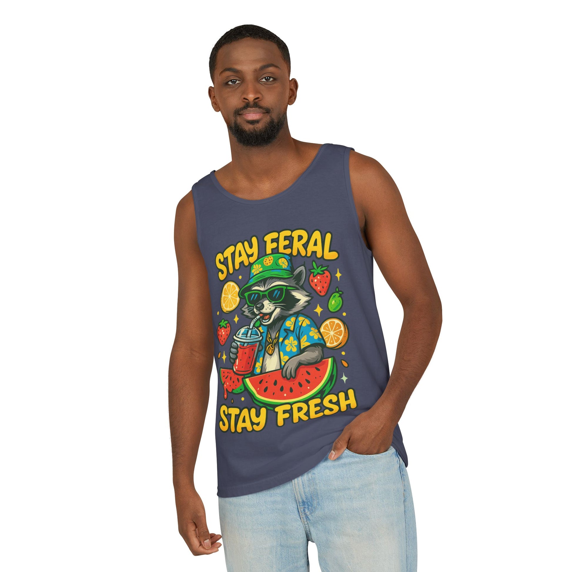 Stay Feral Stay Fresh Tank Top, Summer Apparel, Unisex Graphic Tee, Beachwear, Fun Gift for Animal Lovers