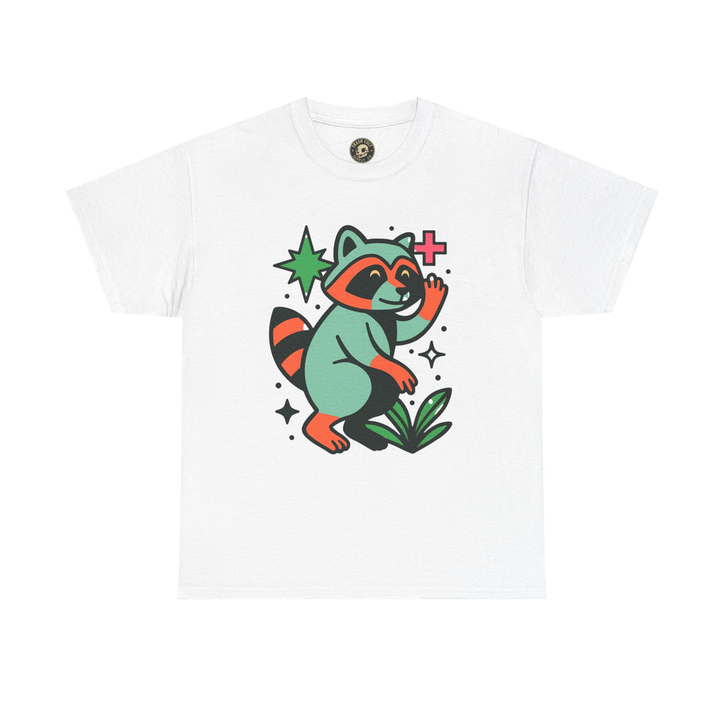 Playful Raccoon Unisex Heavy Cotton Tee | Cute Animal Shirt for Nature Lovers, Graphic Tee, Gift for Kids, Casual Wear, Eco-Friendly