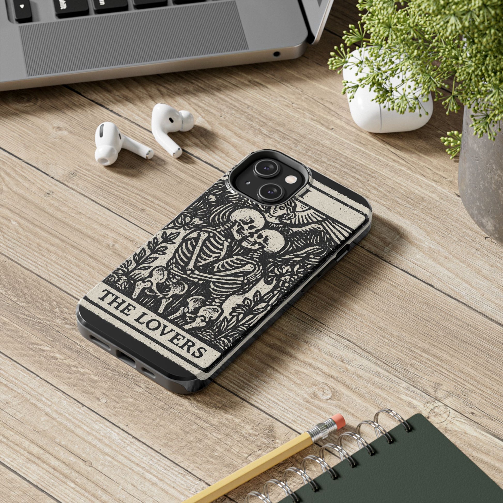 Tough Phone Case with Skeleton Lovers Design, Gothic Phone Cover, Unique Couples Gift, Halloween Accessory, Edgy Tech Design