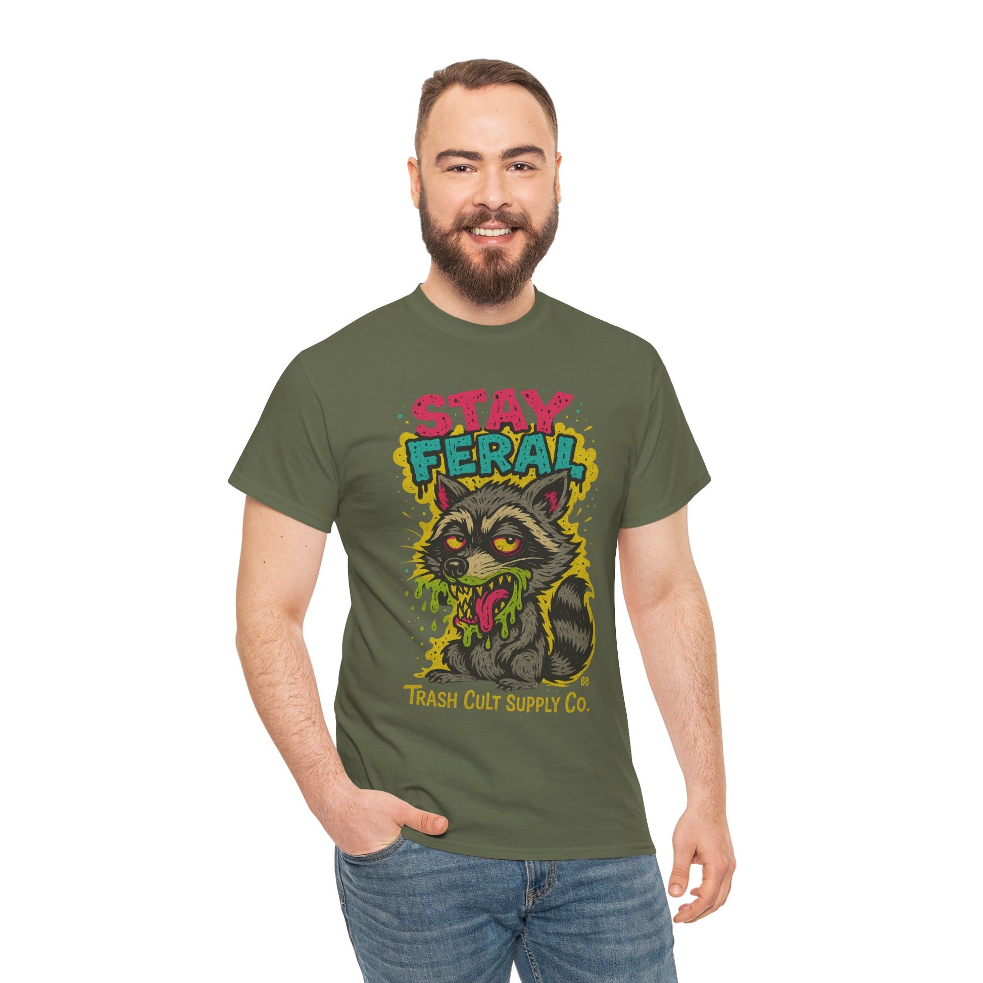 Stay Feral Raccoon Lowbrow Tee – Trash Cult Supply Co. | Gildan 5000