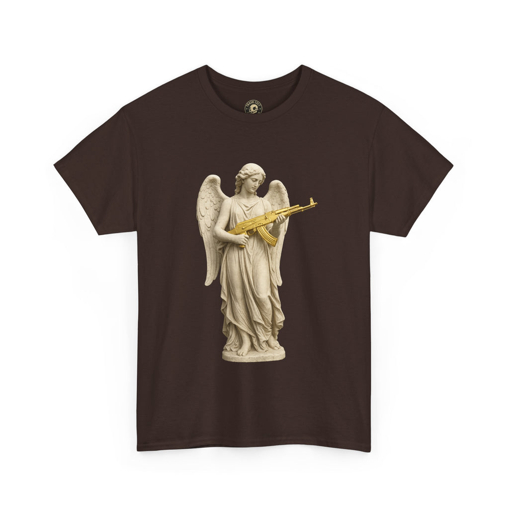 Marble Angel with Gold AK-47 T-Shirt – Gildan 5000 Divine Chaos Tee