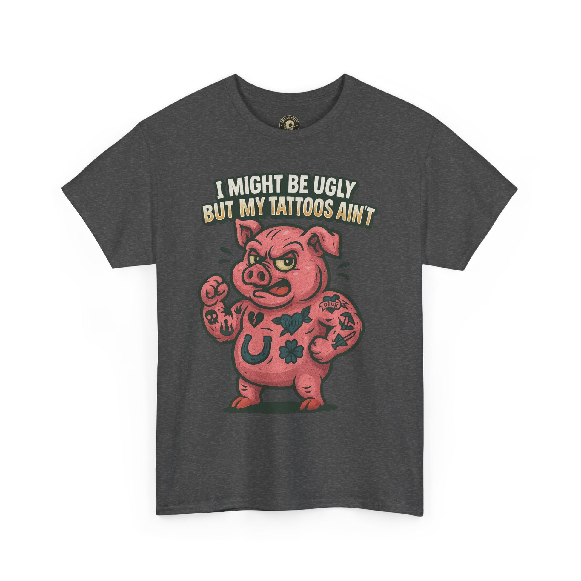 Funny Pig Tattoo Unisex Heavy Cotton Tee, Graphic Shirt, Gift for Tattoo Lovers, Casual Wear, Humor Tees