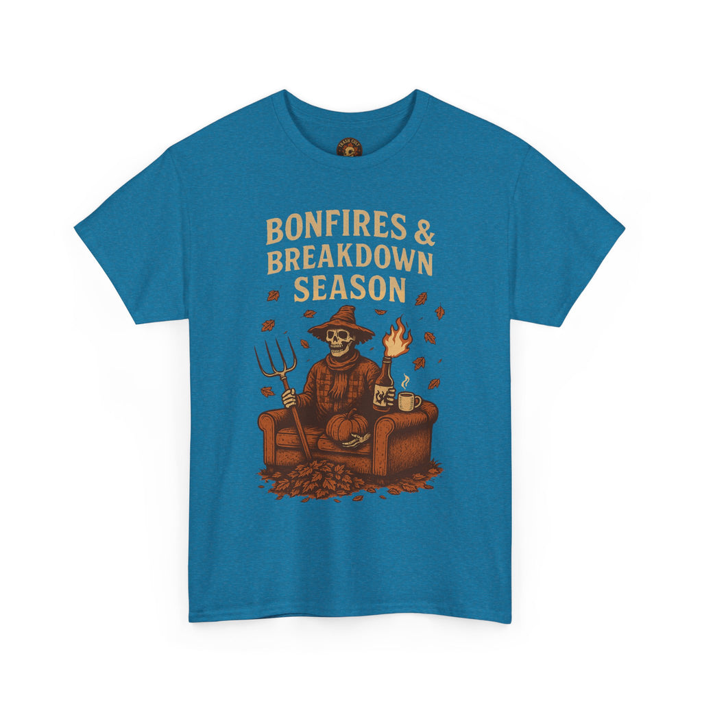 Bonfires & Breakdown Season Shirt – Skeleton Couch Chaos Tee – Fall of Humanity Collection – Trash Cult Supply Co.