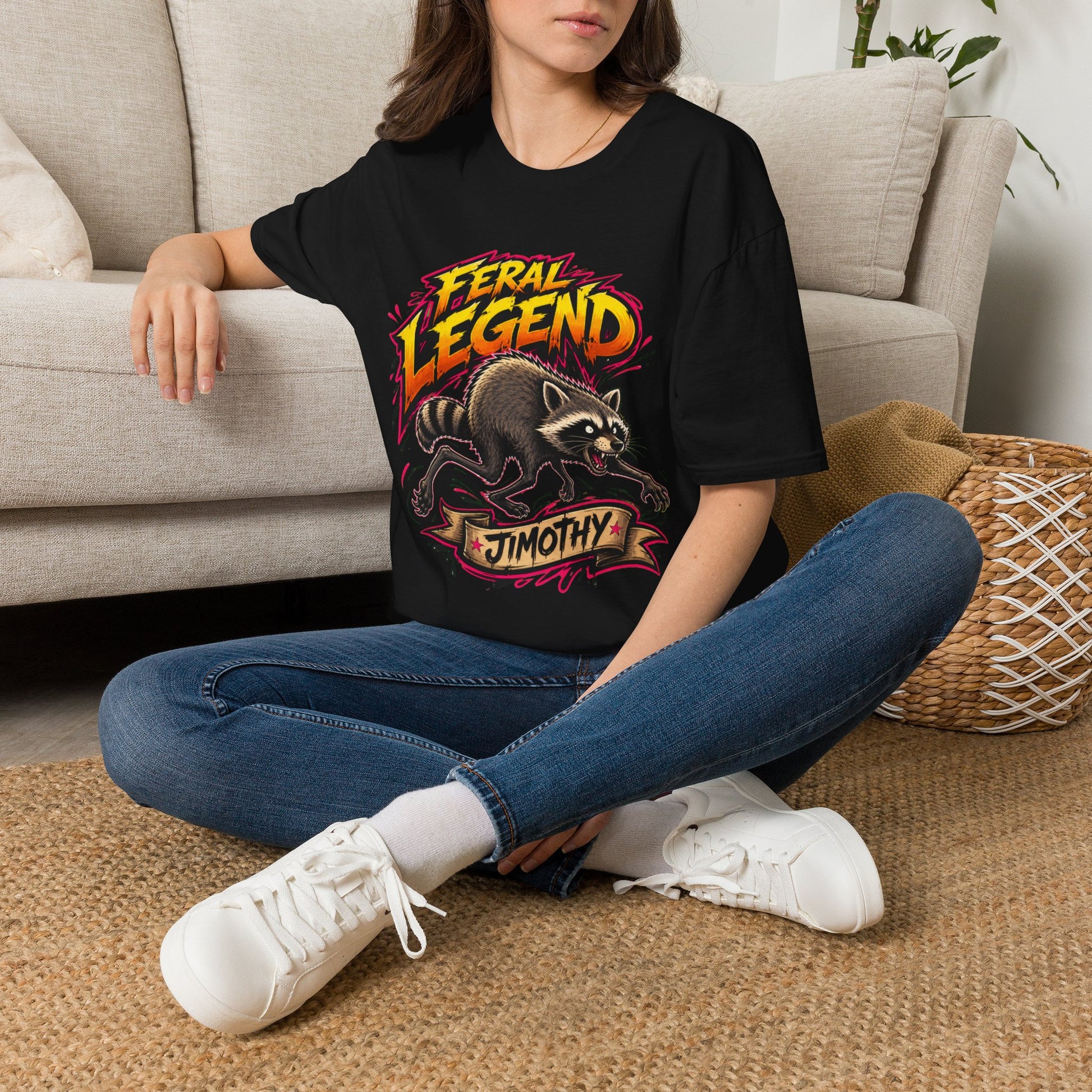 Feral Legend Raccoon Jimothy T-Shirt — Bold Graphic Tee