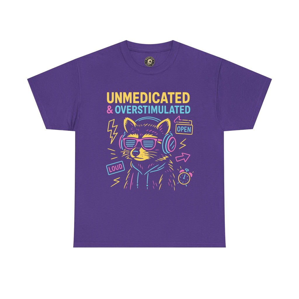 Unmedicated & Overstimulated Neon Raccoon ADHD Shirt – Trash Cult Supply Co. – Gildan 5000