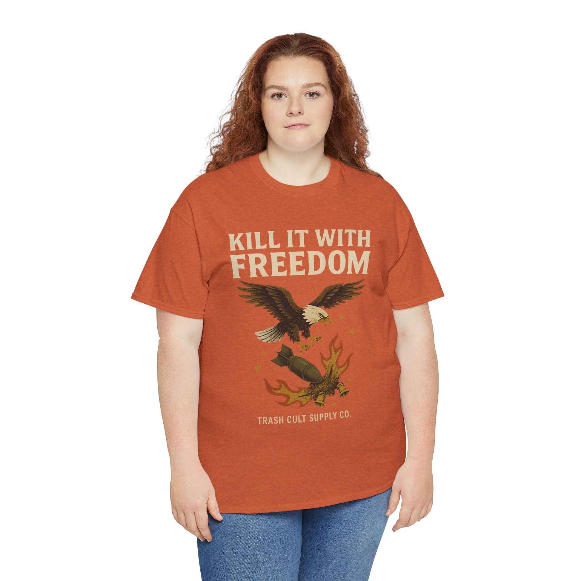 Kill It With Freedom T-Shirt – Patriotic Military Graphic | Trash Cult Supply Co. | Gildan 5000 Tee