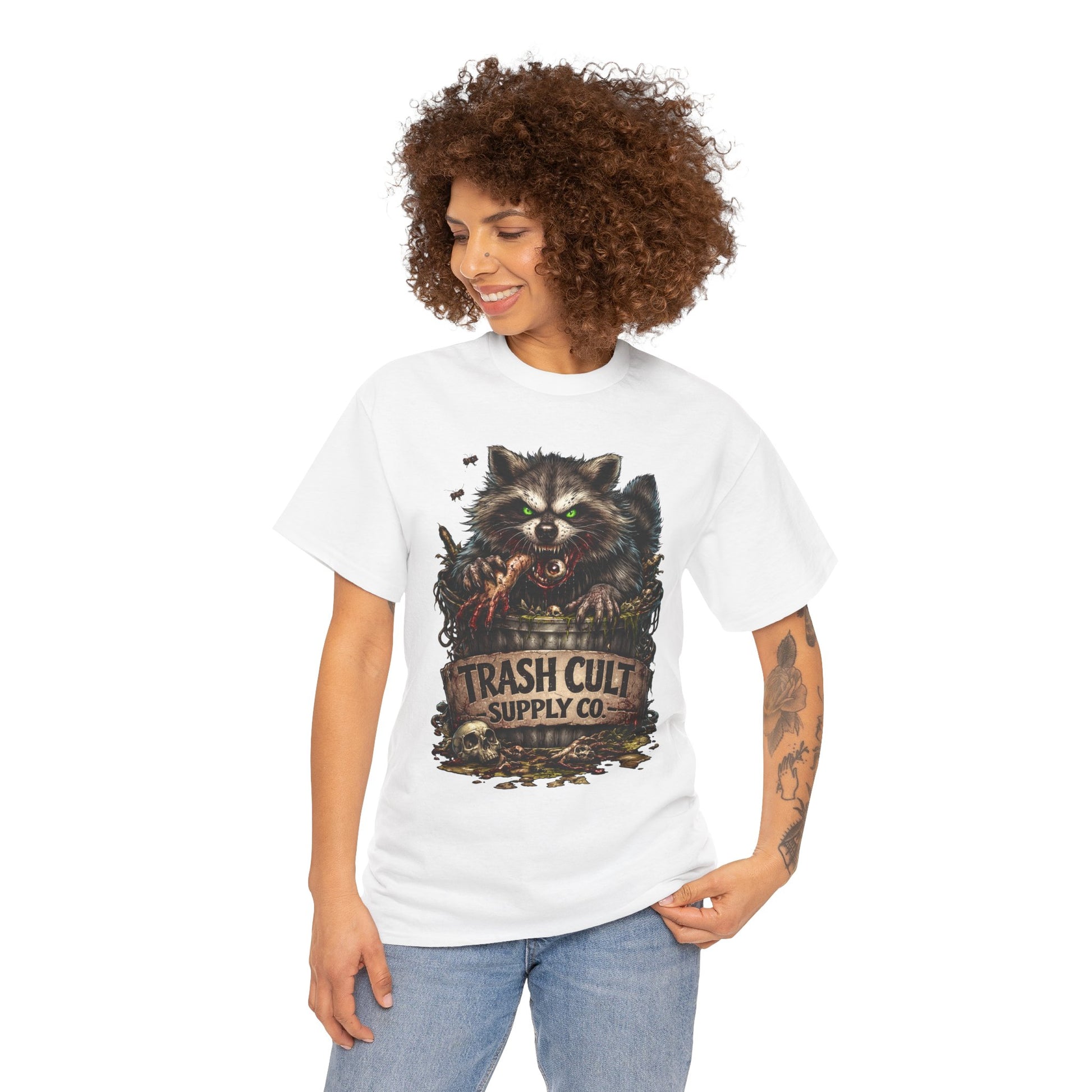 Raccoon 'Trash Cult Supply Co.' Graphic Tee — Vintage Grunge Animal Streetwear