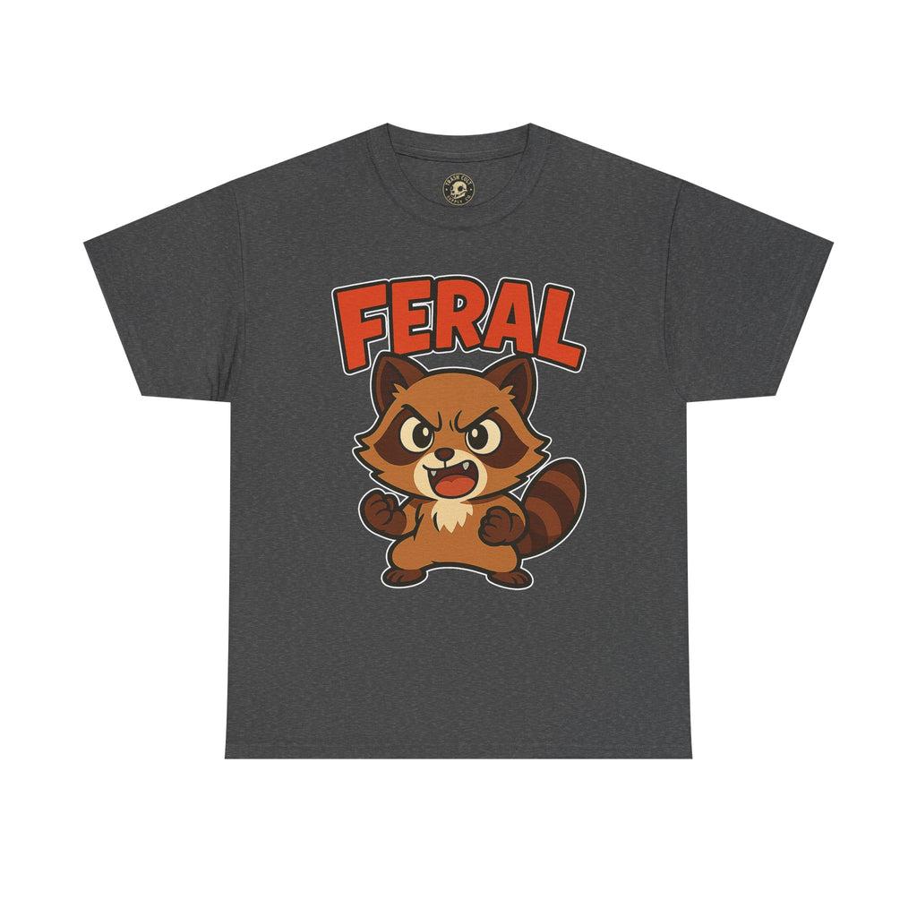 Feral Cartoon Tee - Unisex Heavy Cotton Shirt, Cute Graphic, Animal Lovers Gift, Casual Wear, Fun T-Shirt for Kids & Adults