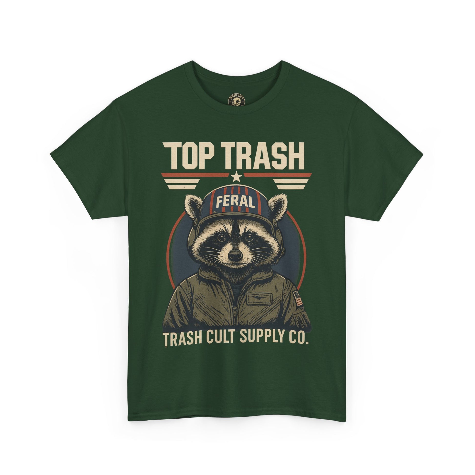 Feral Top Trash Raccoon Pilot Shirt – Trash Cult Supply Co. Parody Tee