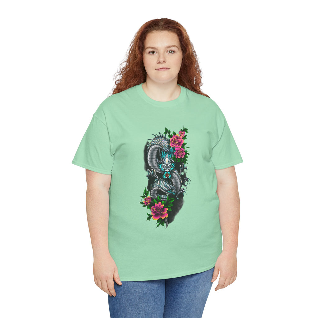 Mythic Dragon & Peonies Tattoo T-Shirt – Lara Davenport x Trash Cult Supply Co. Collab (Gildan 5000)