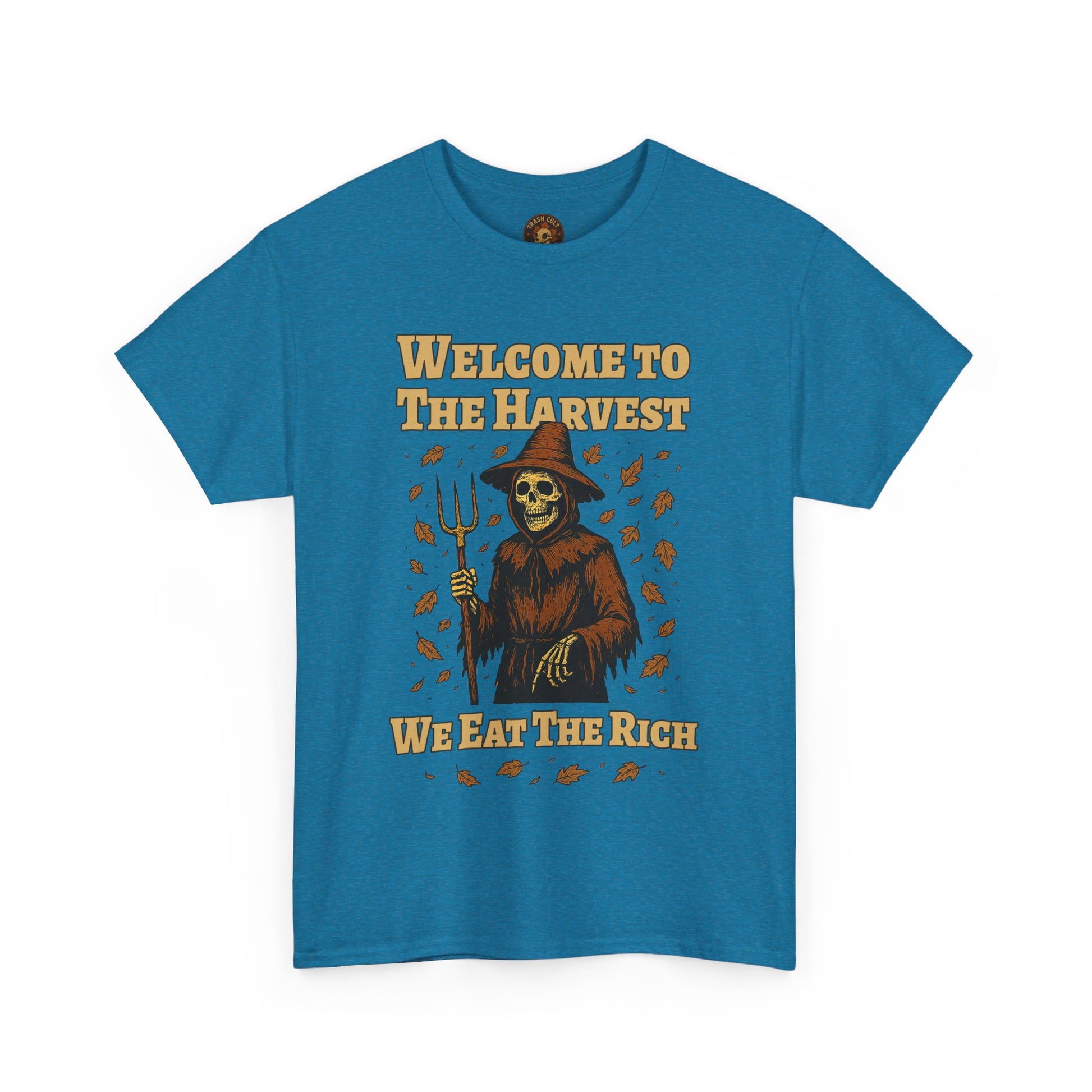 Eat the Rich Shirt – Welcome to the Harvest Skeleton Scarecrow Tee – Fall of Humanity Collection – Trash Cult Supply Co.