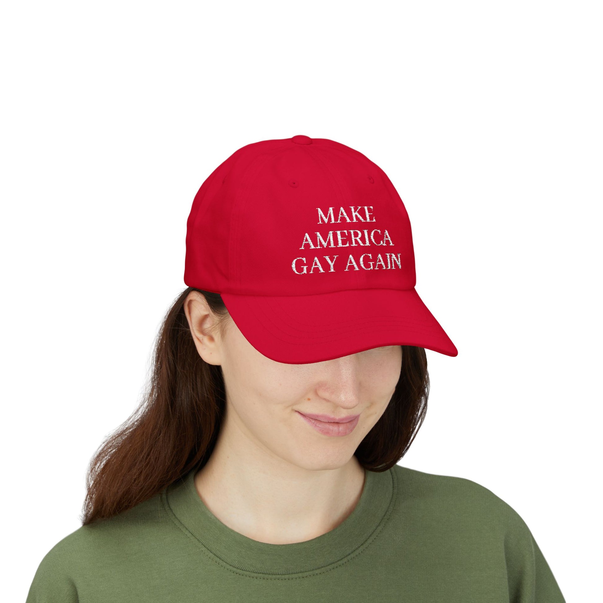 Make America Gay Again Dad Hat – Bold LGBTQ+ Statement Cap in Red