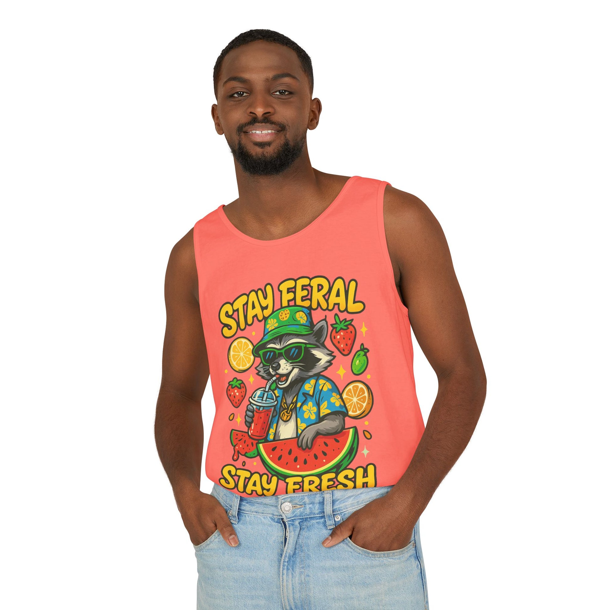 Stay Feral Stay Fresh Tank Top, Summer Apparel, Unisex Graphic Tee, Beachwear, Fun Gift for Animal Lovers