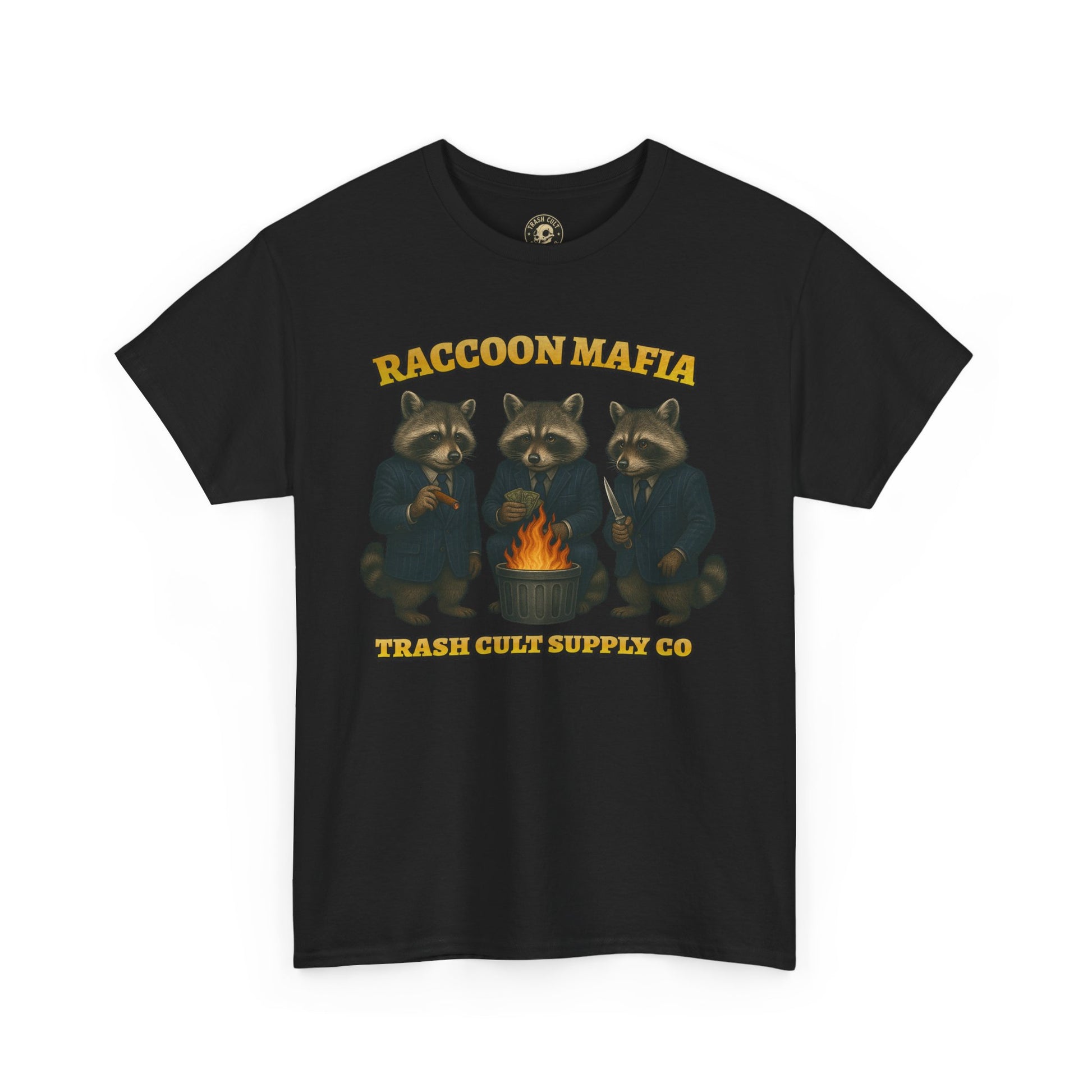Raccoon Mafia T-Shirt – Realistic Gangster Raccoons in Suits | Trash Cult Supply Co | Gildan 5000