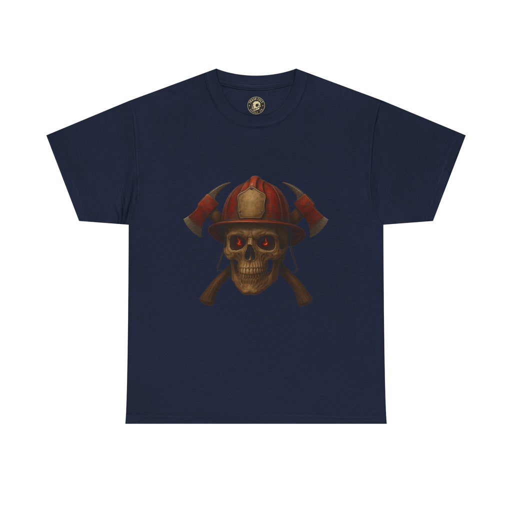 Skull Firefighter Tee, Unisex Heavy Cotton Shirt, Firefighter Gift, Halloween Costume T-Shirt, Unique Graphic Tee, Casual Wear