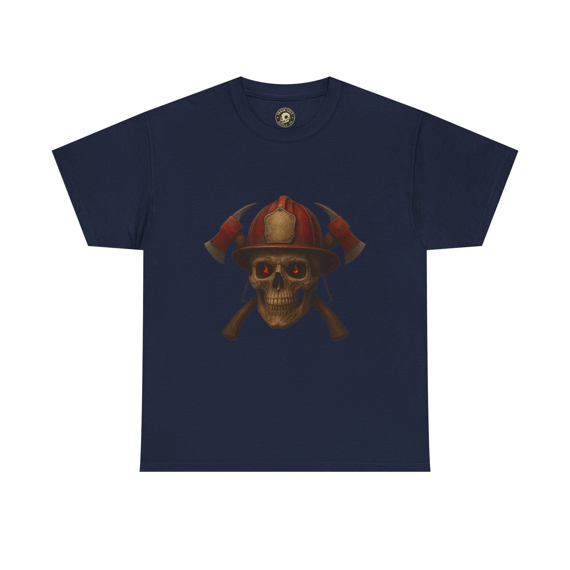 Skull Firefighter Tee, Unisex Heavy Cotton Shirt, Firefighter Gift, Halloween Costume T-Shirt, Unique Graphic Tee, Casual Wear