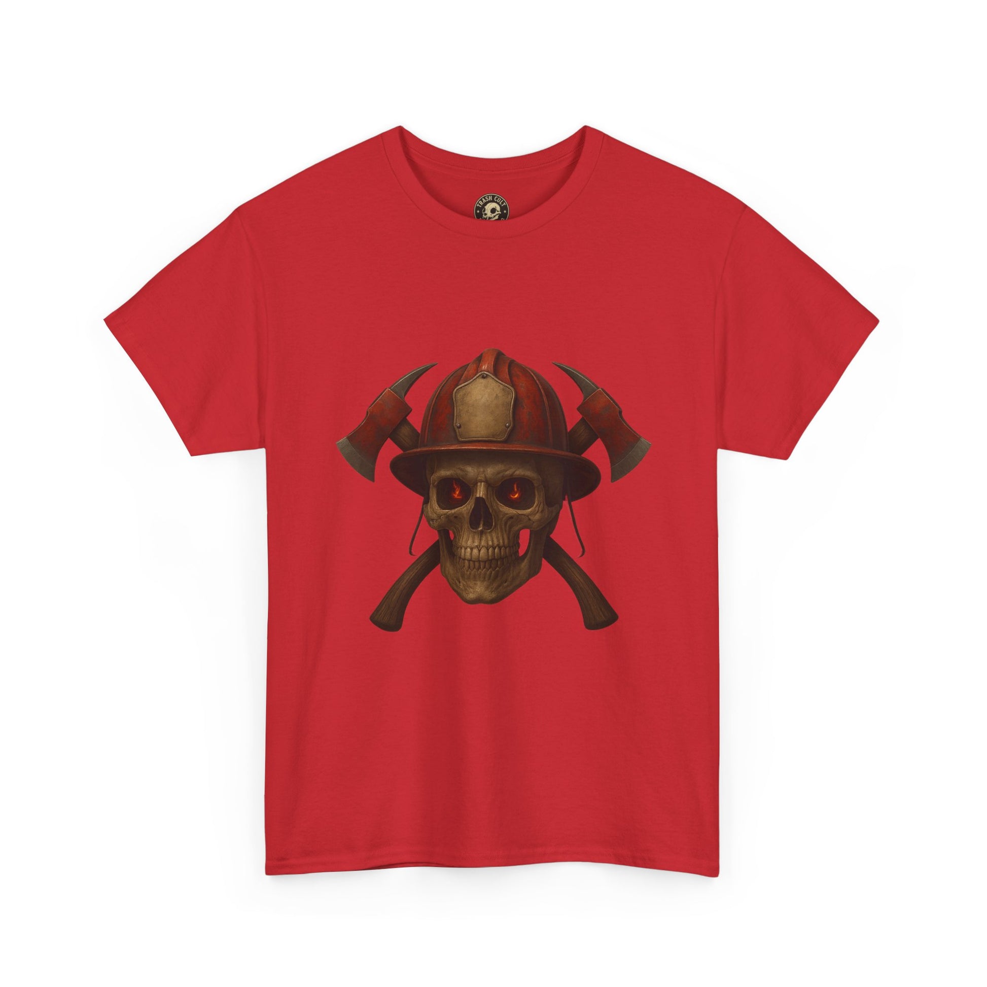 Skull Firefighter Tee, Unisex Heavy Cotton Shirt, Firefighter Gift, Halloween Costume T-Shirt, Unique Graphic Tee, Casual Wear