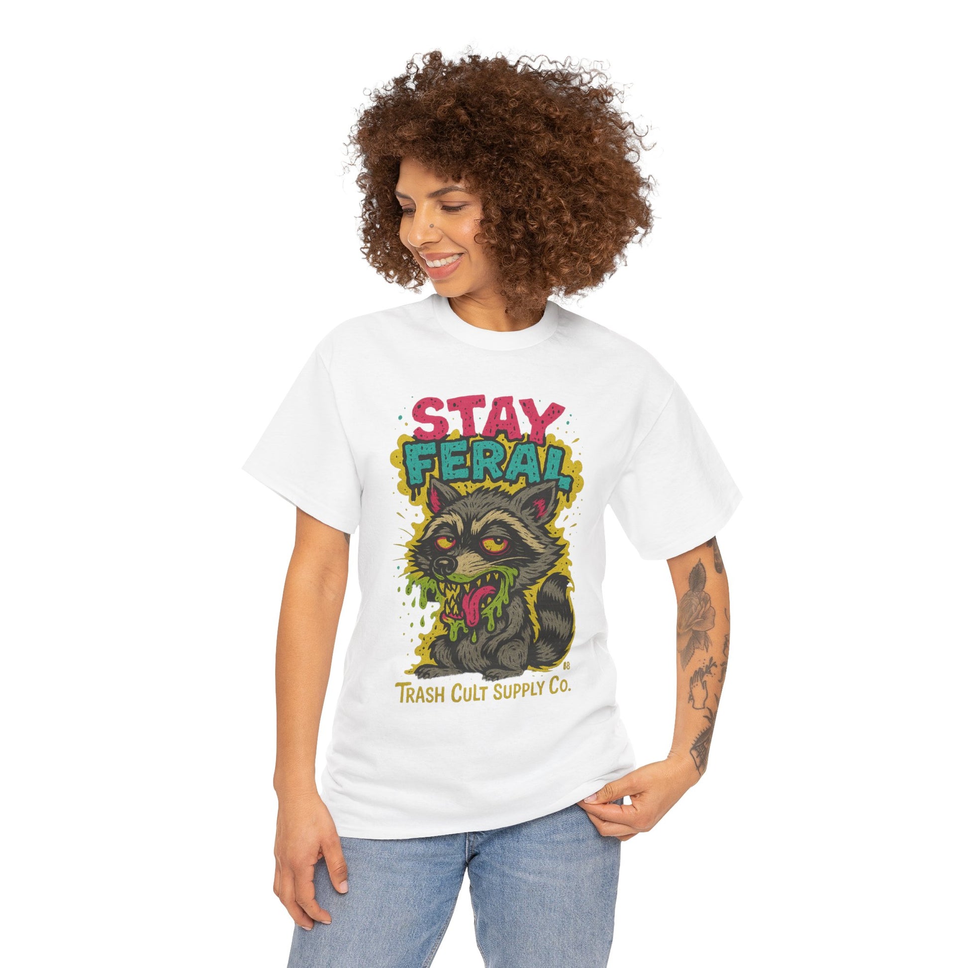 Stay Feral Raccoon Lowbrow Tee – Trash Cult Supply Co. | Gildan 5000