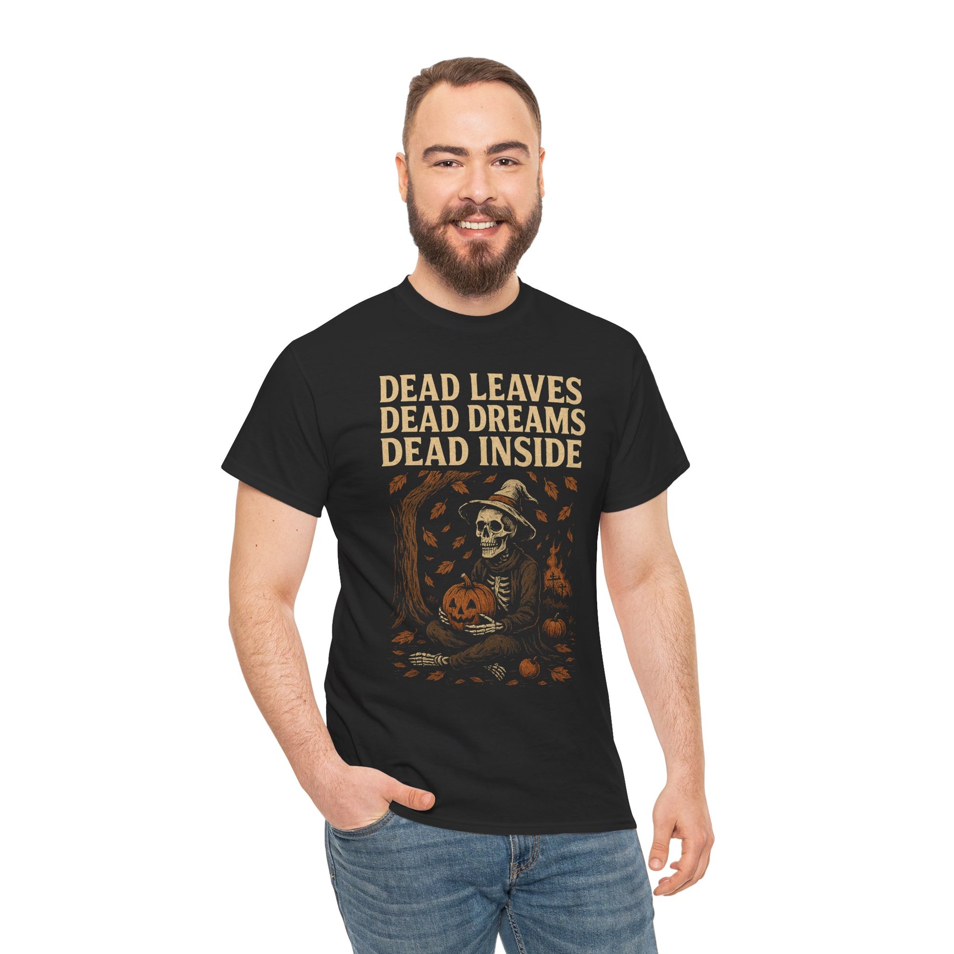 Dead Inside Fall Shirt – Skeleton Pumpkin Tee – Dead Leaves Dead Dreams T-Shirt – Fall of Humanity Collection – Trash Cult Supply Co.