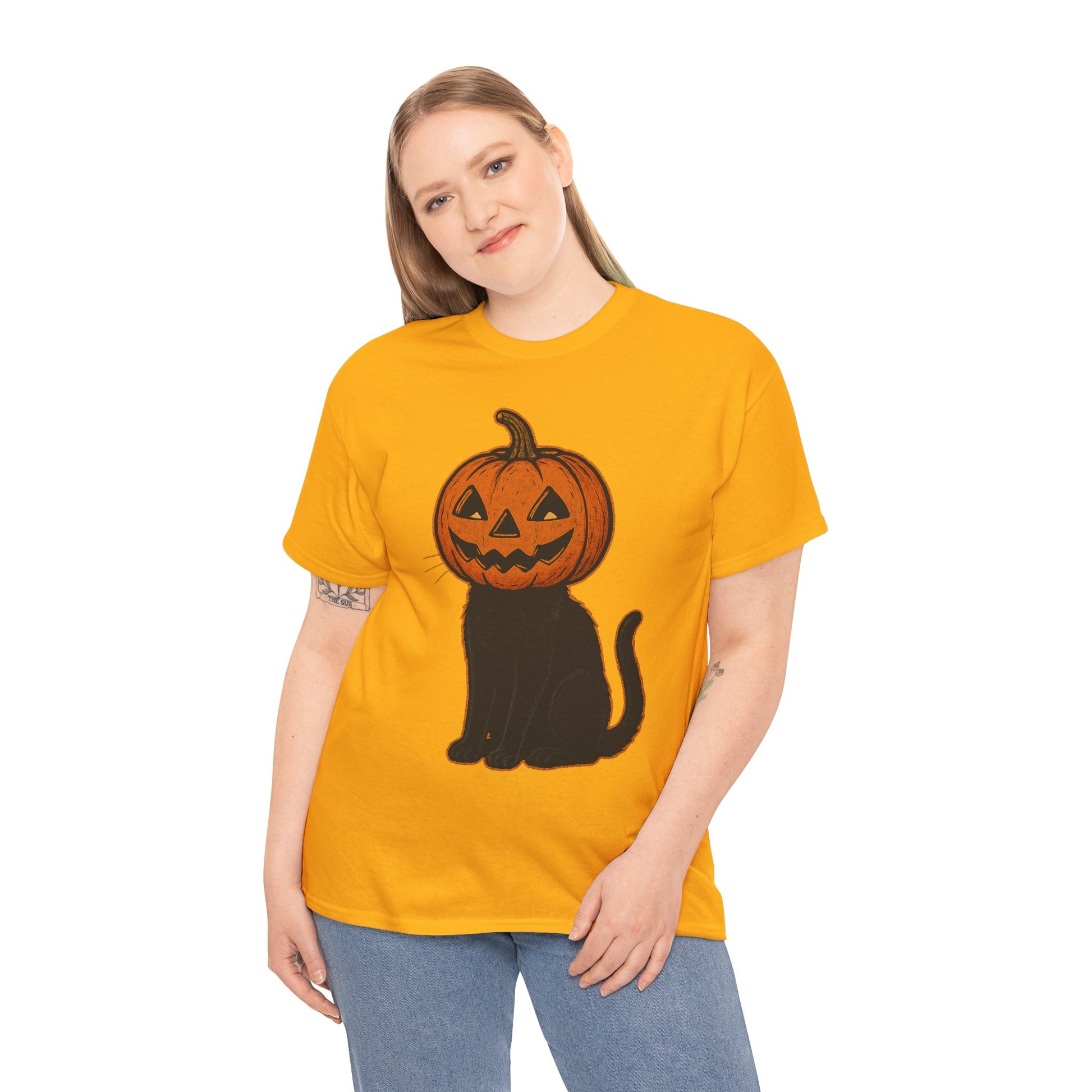 Black Cat Pumpkin Head Halloween T-Shirt – Jack O’Lantern Cat Design