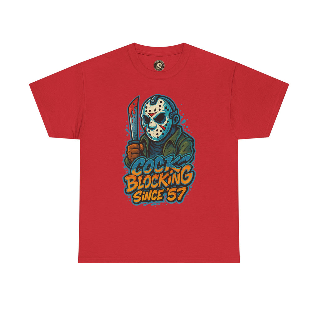 Jason Voorhees “Cock Blocking Since ’57” Funny Horror T-Shirt – Gildan 5000 | Slasher Meme Graphic Tee