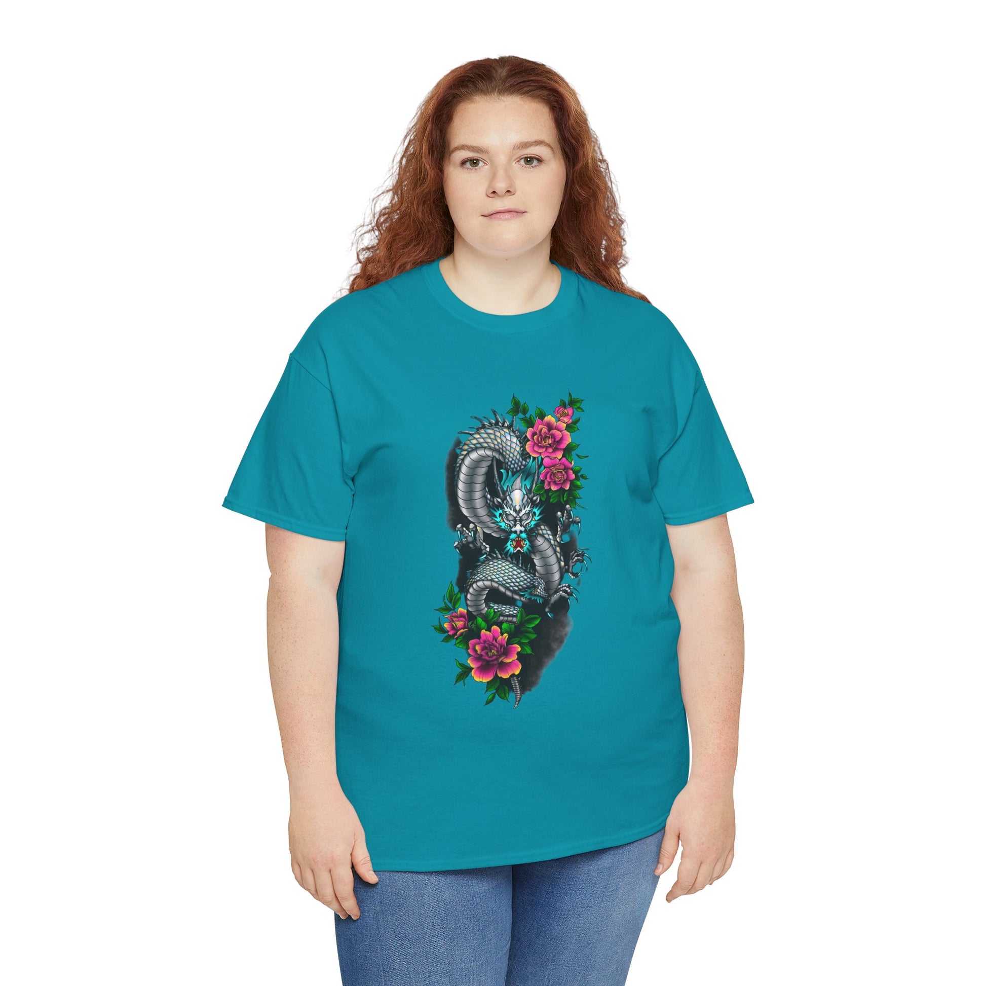 Mythic Dragon & Peonies Tattoo T-Shirt – Lara Davenport x Trash Cult Supply Co. Collab (Gildan 5000)