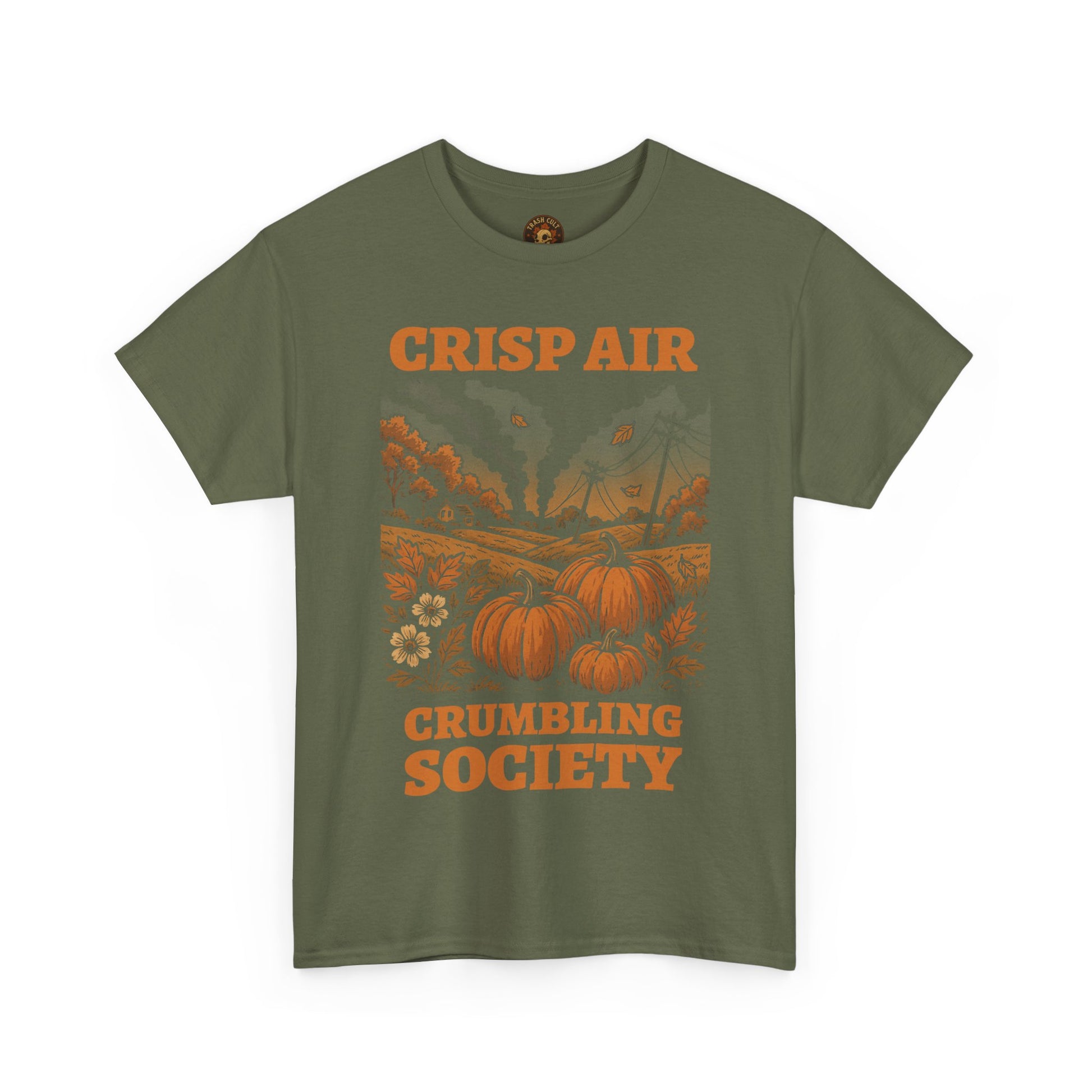 Crisp Air Crumbling Society Shirt – Dystopian Fall Pumpkin Tee – Fall of Humanity Collection – Trash Cult Supply Co.