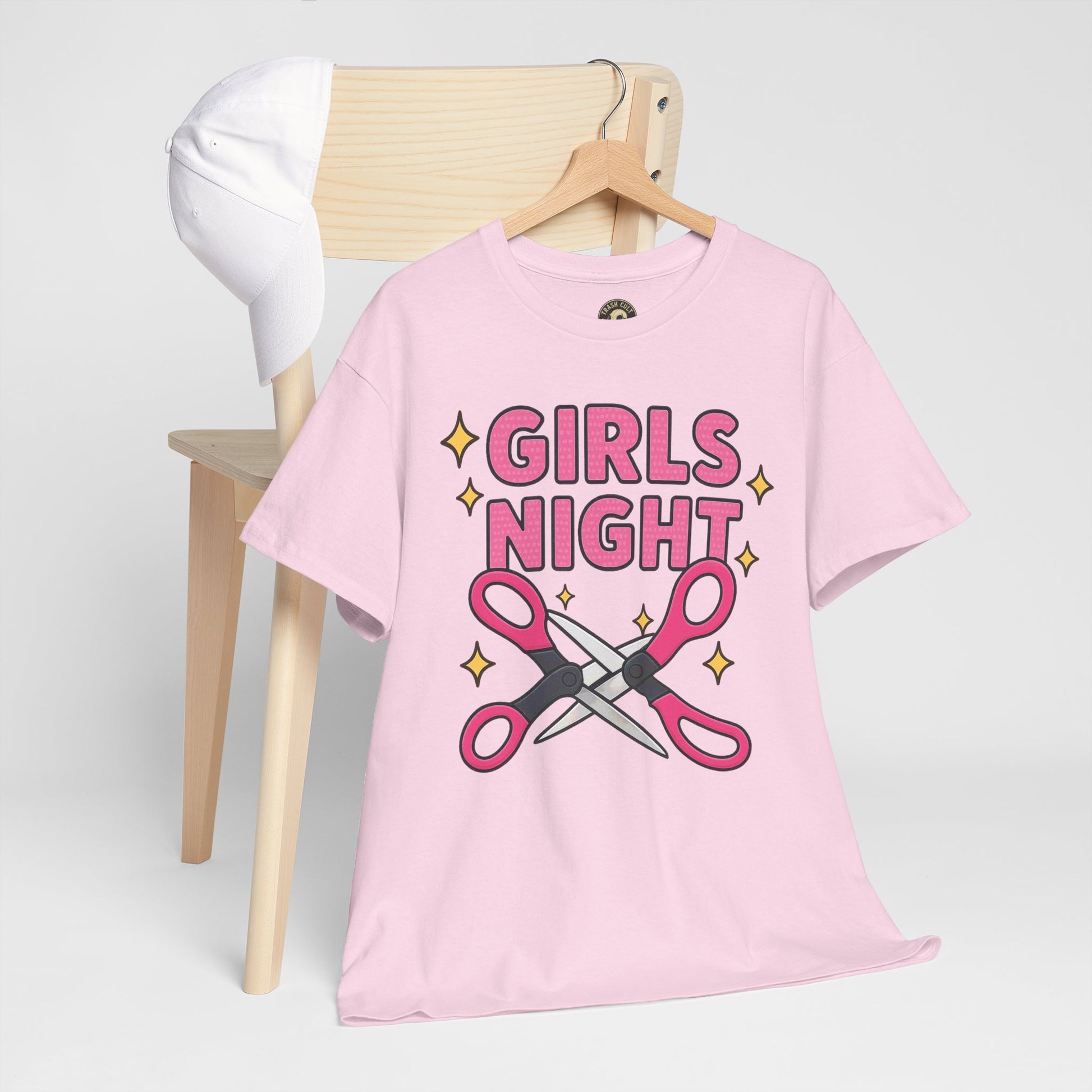 Funny Girls Night Shirt – Lesbian Humor Tee – Pink Scissors Graphic on Gildan 5000