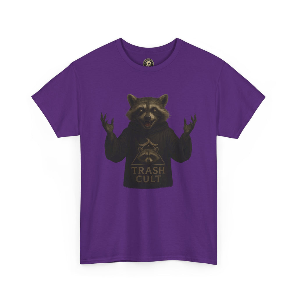 Raccoon Cult Leader Shirt – Trash Cult Unhinged Mascot Tee for Dark Fabrics | Gildan 5000
