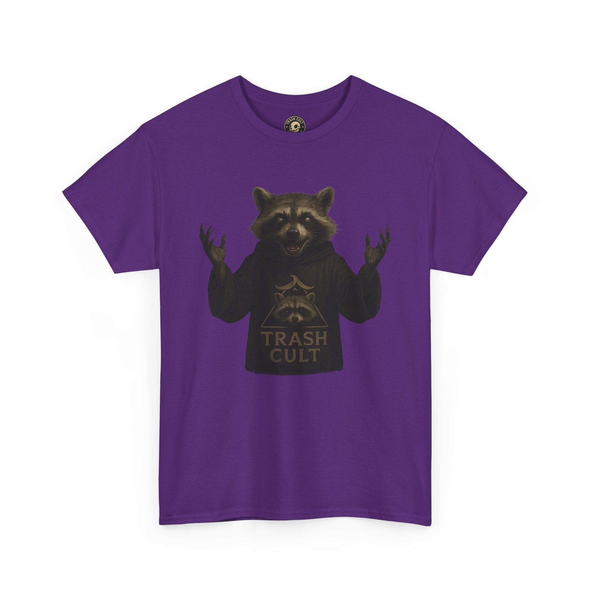 Raccoon Cult Leader Shirt – Trash Cult Unhinged Mascot Tee for Dark Fabrics | Gildan 5000