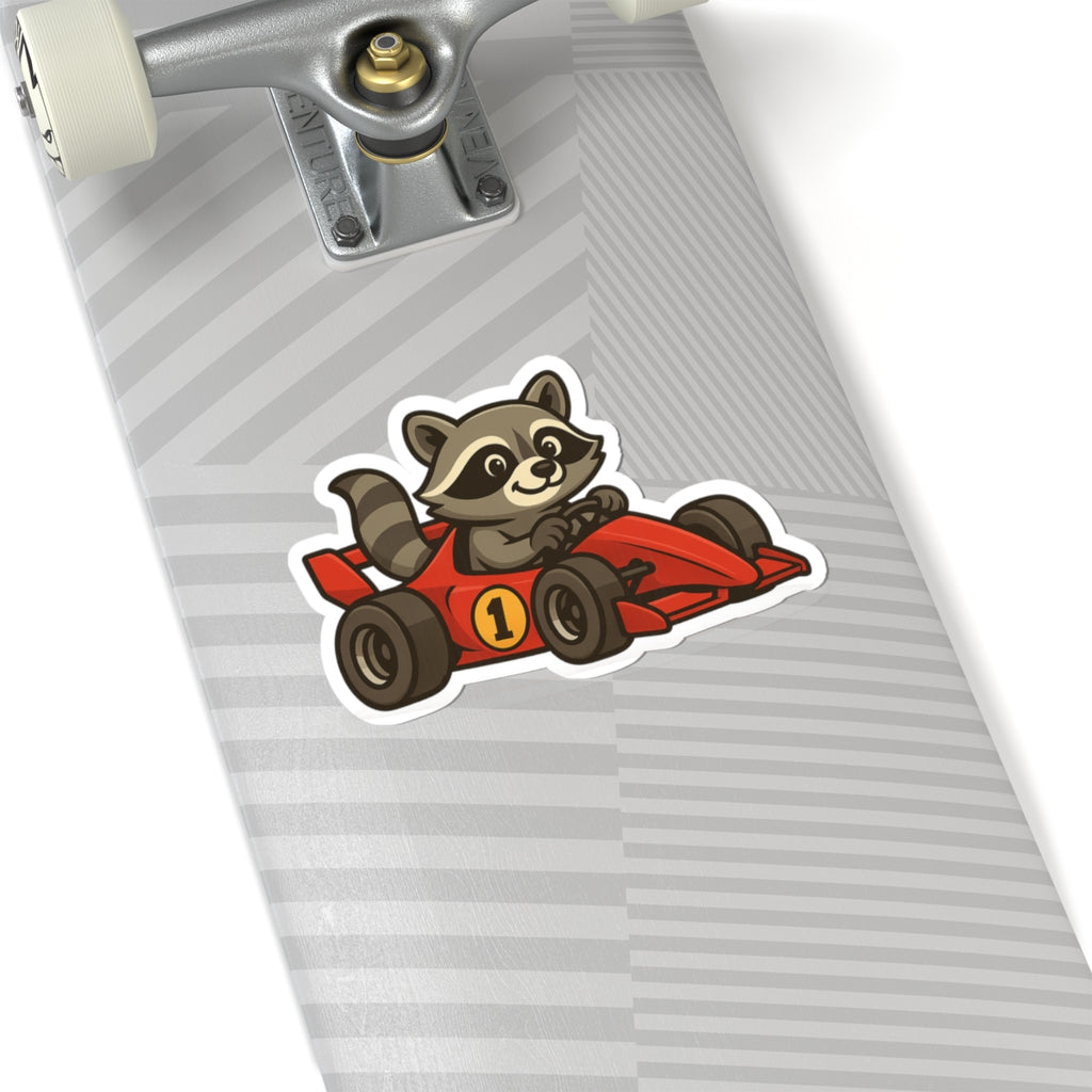 Adorable Raccoon Race Car Kiss-Cut Stickers, Fun Laptop Decal, Kids' Party Favor, Cute Car Decoration, Perfect for Gift Wrapping