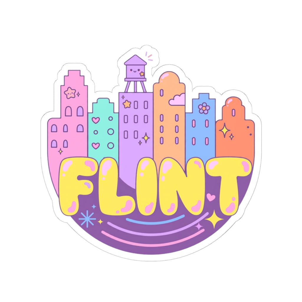 Flint City Skyline Kiss-Cut Sticker — Cute Pastel Laptop Sticker