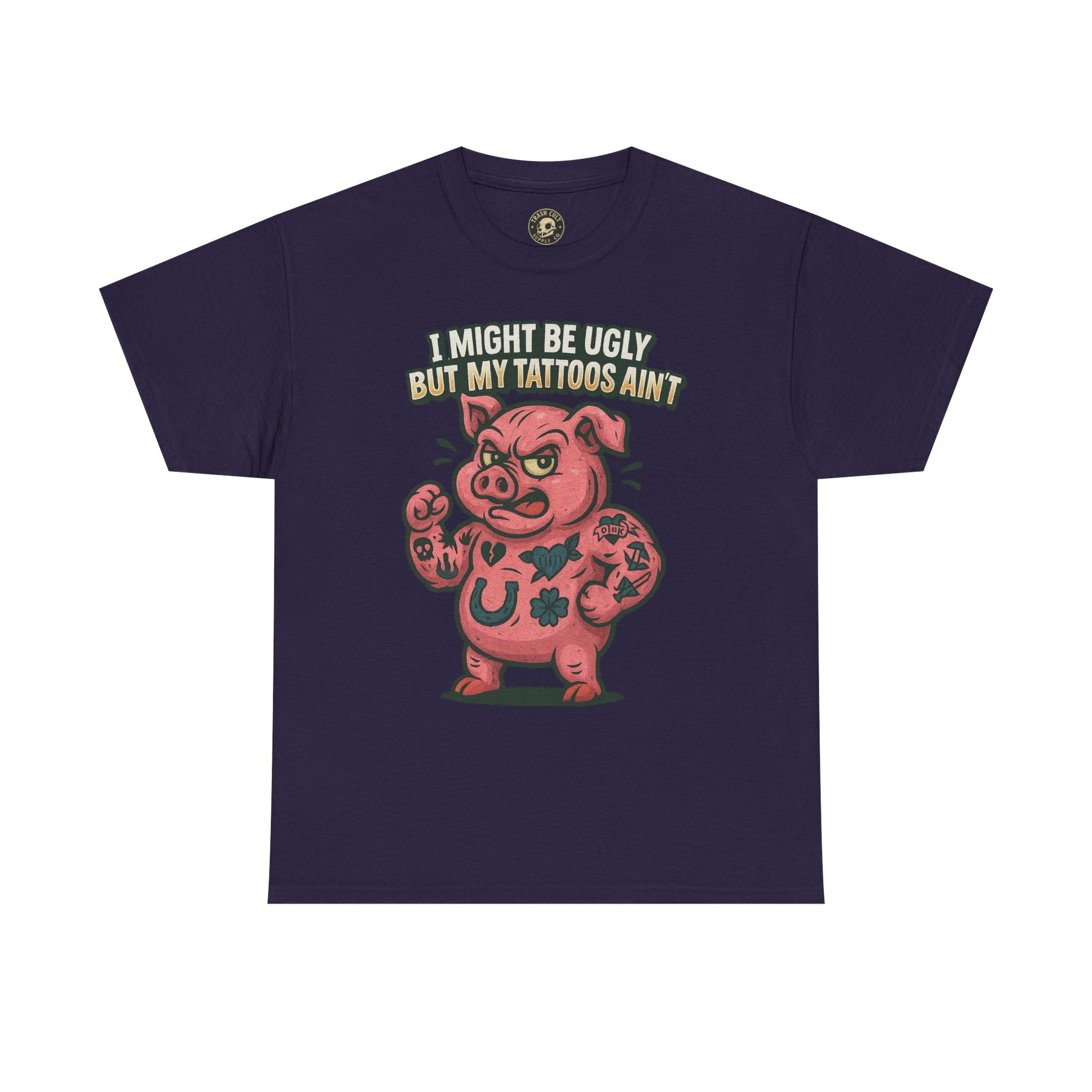 Funny Pig Tattoo Unisex Heavy Cotton Tee, Graphic Shirt, Gift for Tattoo Lovers, Casual Wear, Humor Tees