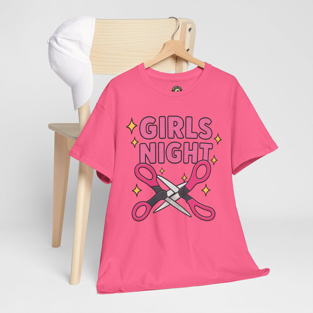 Funny Girls Night Shirt – Lesbian Humor Tee – Pink Scissors Graphic on Gildan 5000