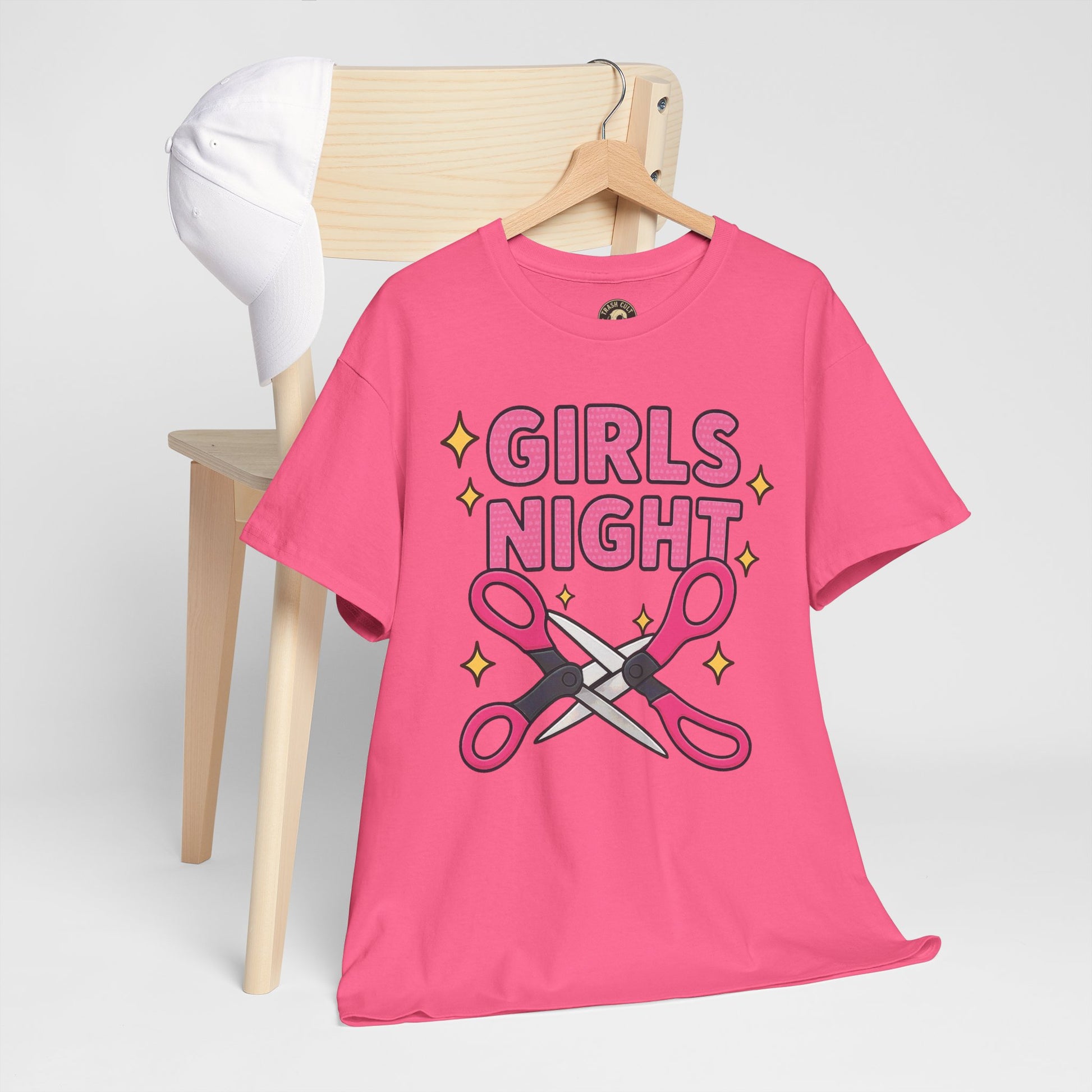 Funny Girls Night Shirt – Lesbian Humor Tee – Pink Scissors Graphic on Gildan 5000