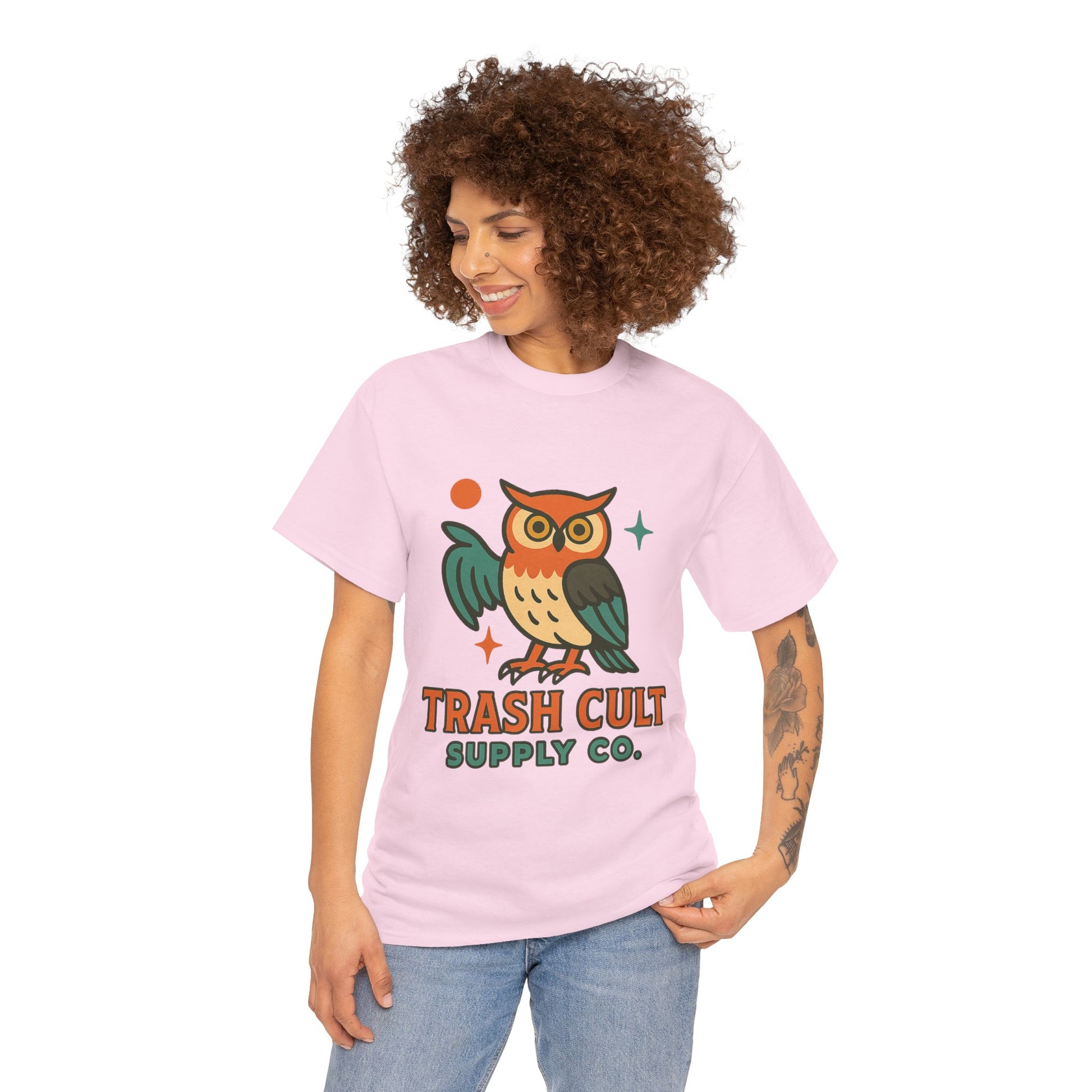 Vintage Owl Graphic Tee, Unisex Heavy Cotton Tee, Trash Cult Shirt, Nature Lover Gift, Eco-Friendly Apparel