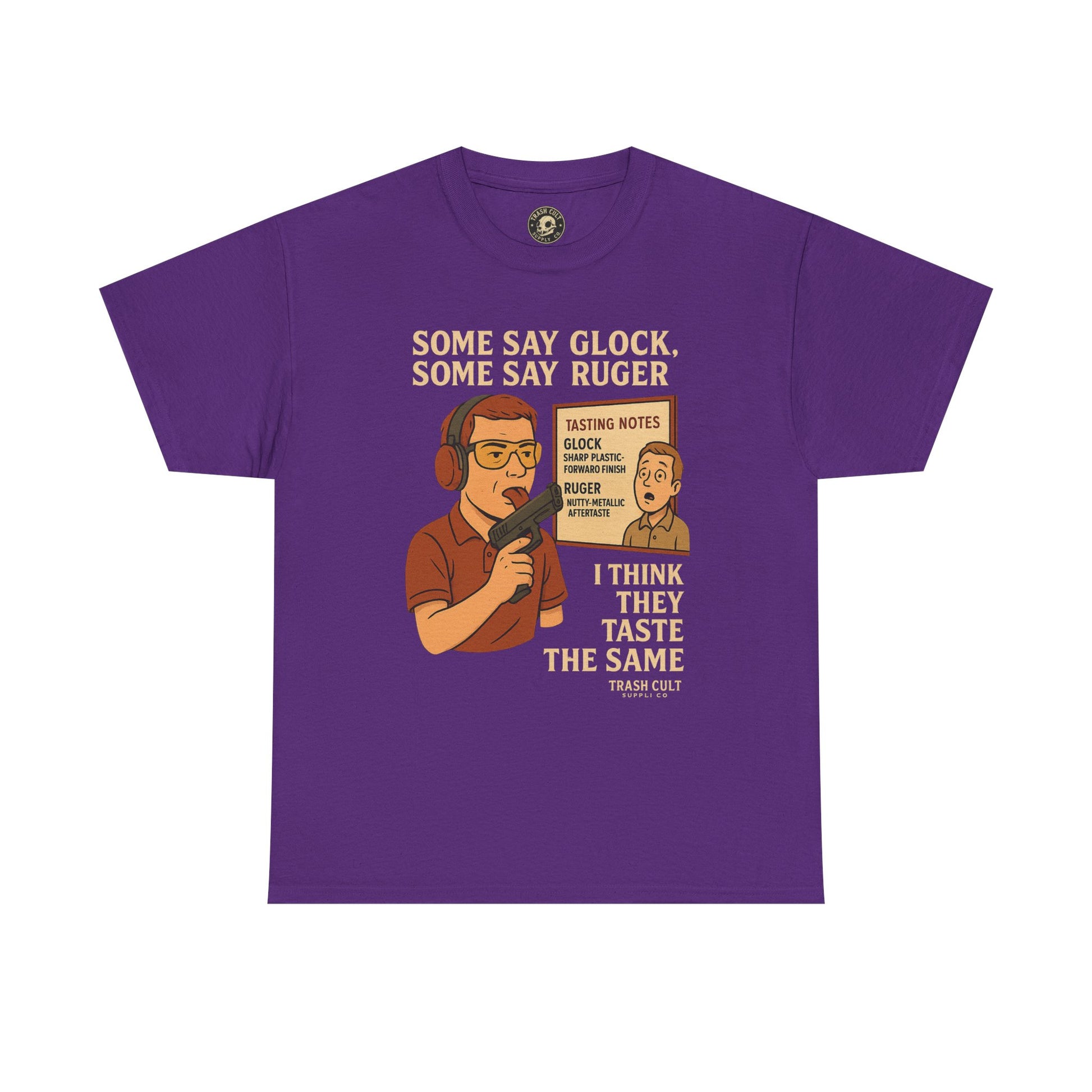 Glock vs Ruger Mouthfeel Shirt – Funny Gun Show Parody Tee | Dark Humor Firearm Tasting Notes Shirt