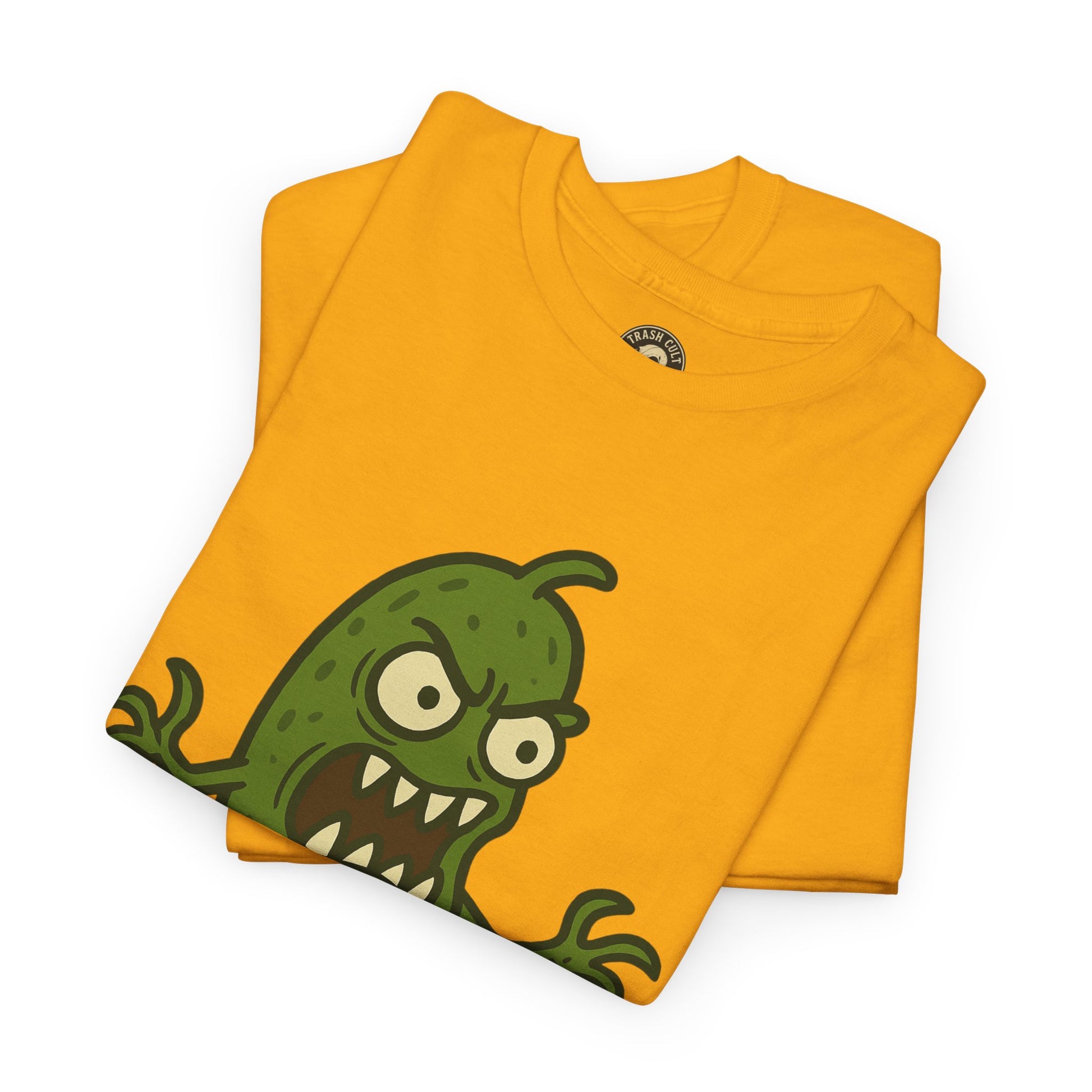 Feral Pickle Cartoon Tee – Trashcore Angry Pickle Shirt – Gildan 5000 Unisex Heavy Cotton