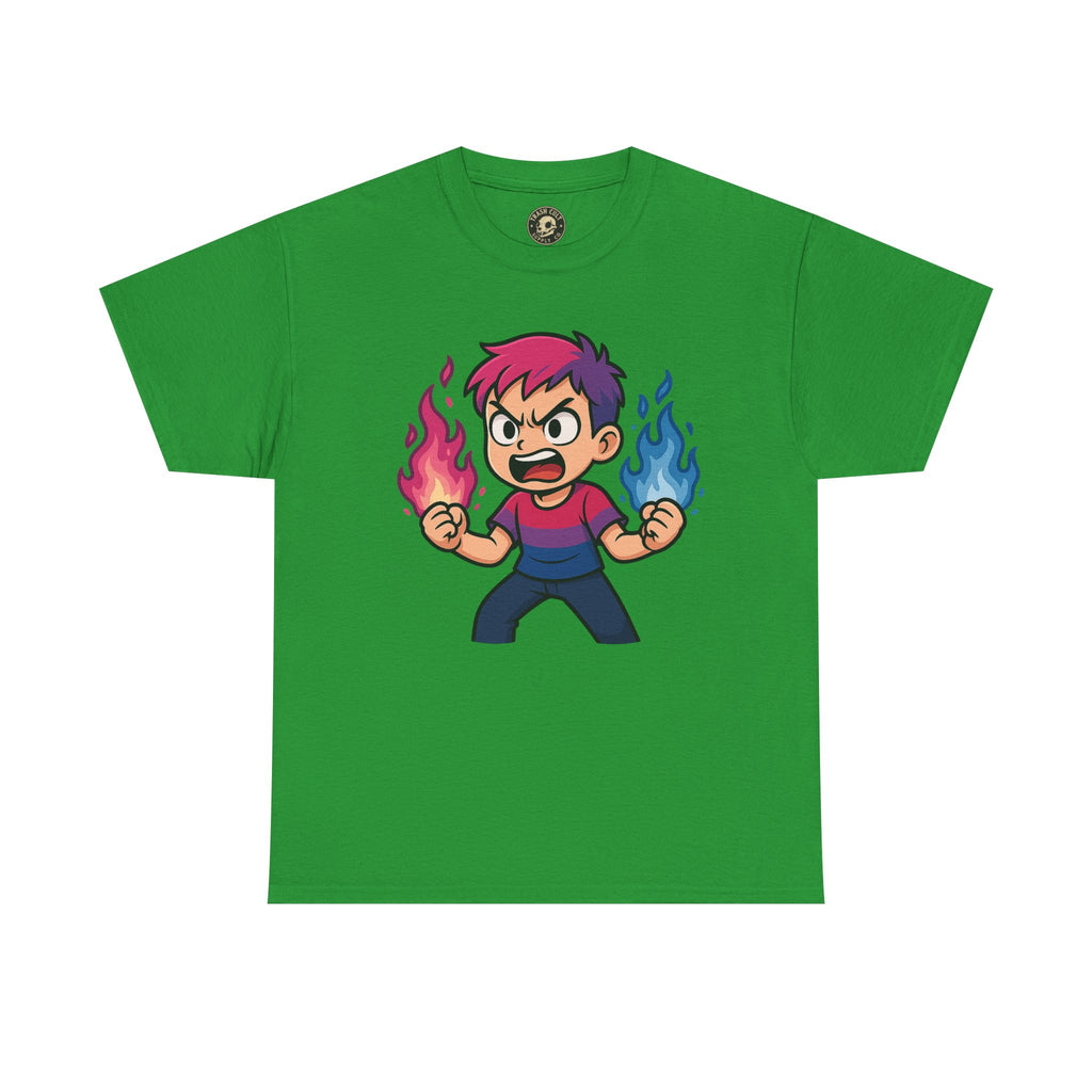 Bi-Furious Cartoon Pride Tee – Unisex Heavy Cotton Shirt for Gamers, Comic Fans & LGBTQ+ Allies