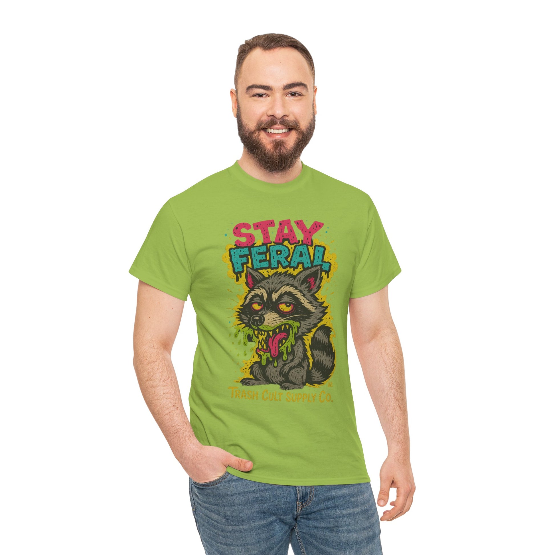 Stay Feral Raccoon Lowbrow Tee – Trash Cult Supply Co. | Gildan 5000