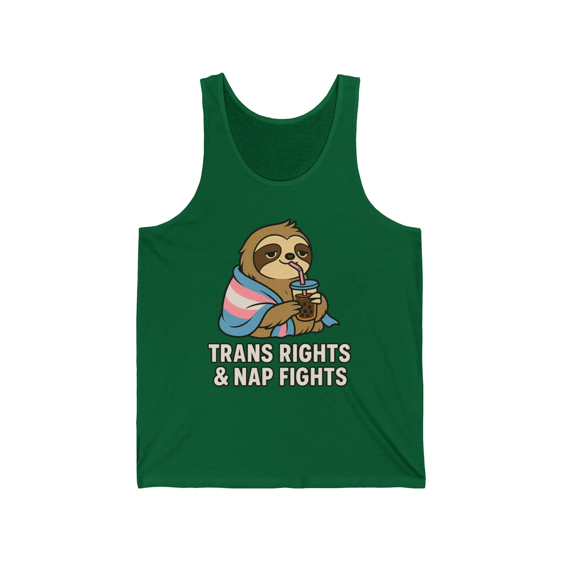 Trans Rights & Nap Fights – Cute Sloth Unisex Jersey Tank Top | LGBTQIA+ Pride Shirt