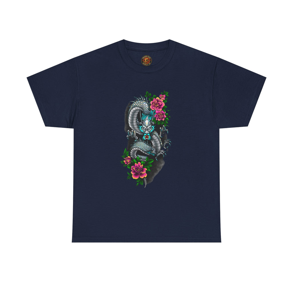 Mythic Dragon & Peonies Tattoo T-Shirt – Lara Davenport x Trash Cult Supply Co. Collab (Gildan 5000)