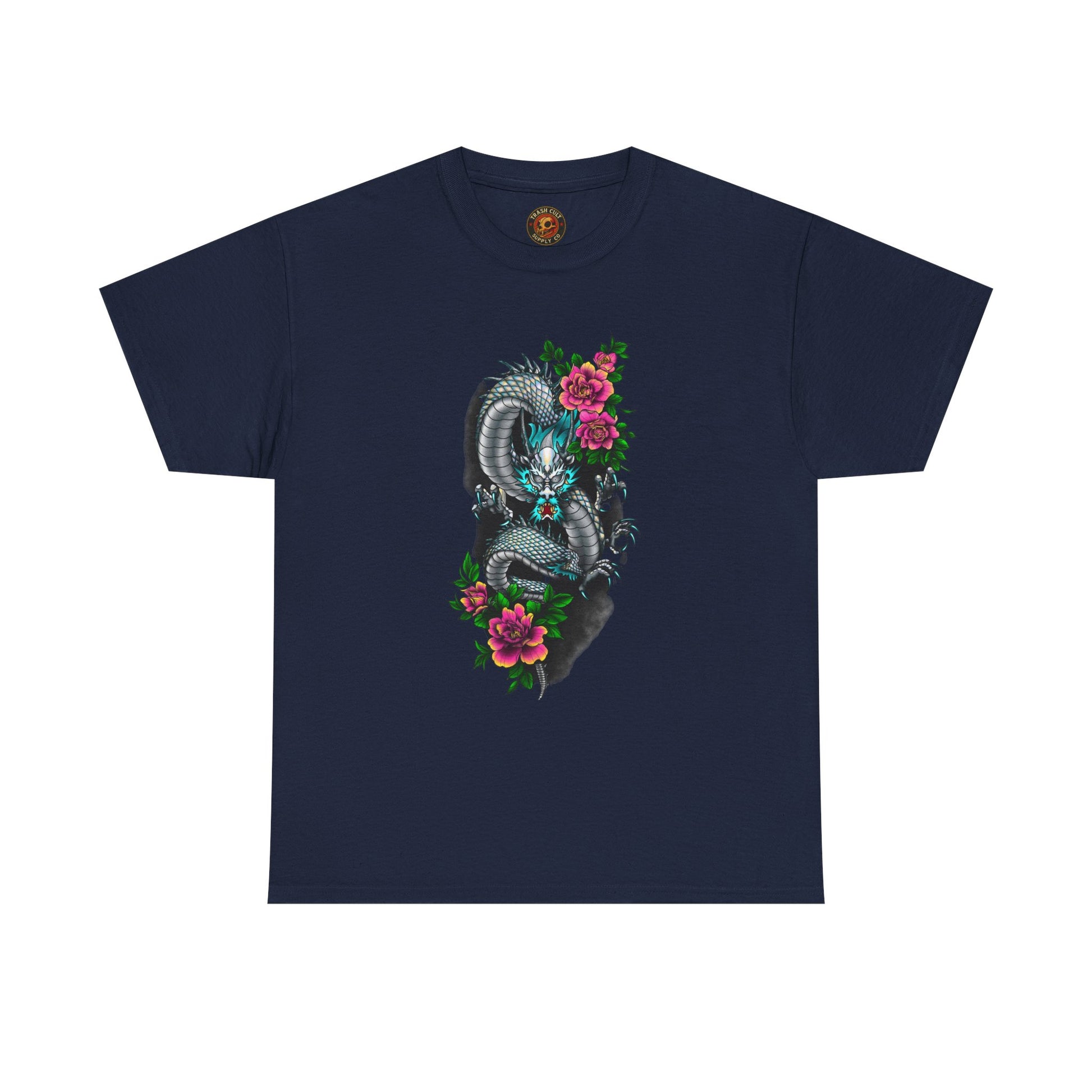 Mythic Dragon & Peonies Tattoo T-Shirt – Lara Davenport x Trash Cult Supply Co. Collab (Gildan 5000)