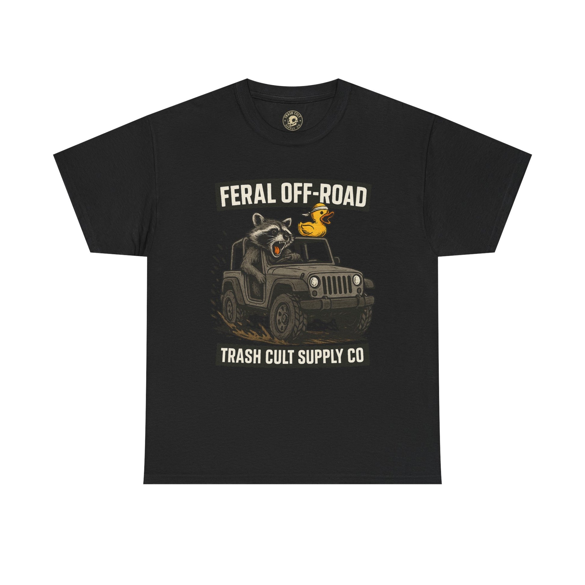 Feral Off-Road Raccoon Jeep Shirt – Mud Slinging Chaos | Trash Cult Supply Co | Gildan 5000 Tee