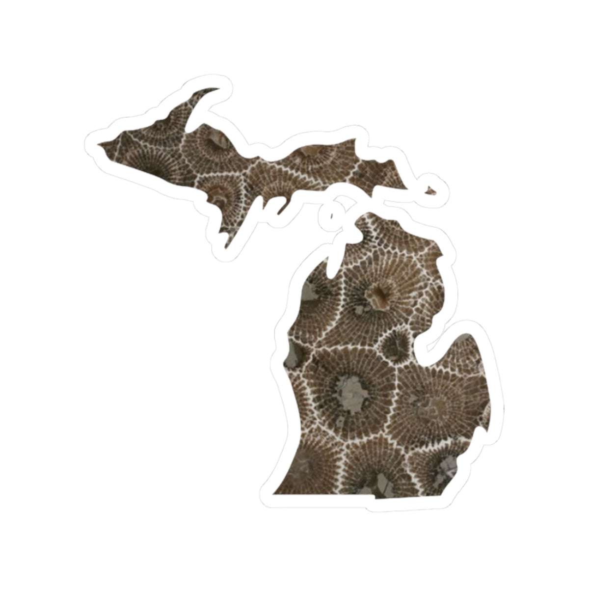 Michigan Petoskey Stone Kiss Cut Sticker – State Outline Fossil Rock Design