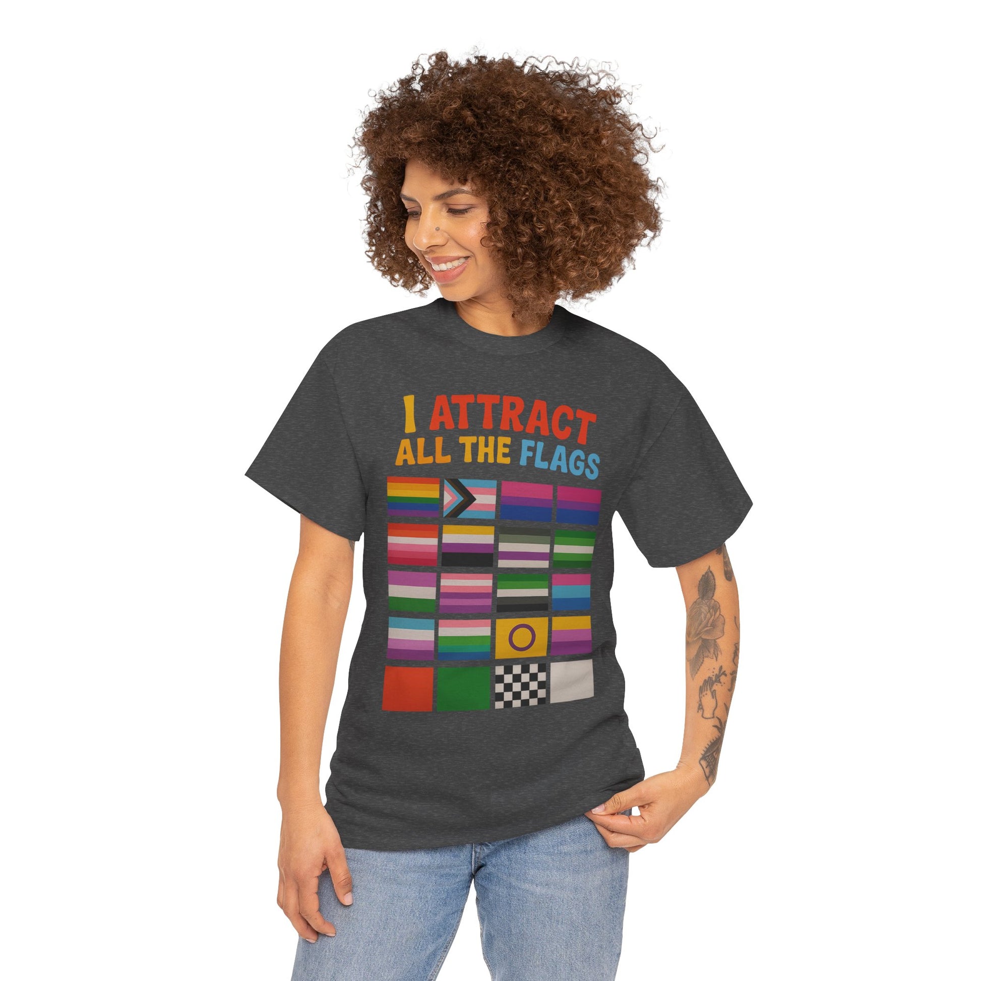 I Attract All The Flags LGBTQ Pride T-Shirt – Funny Inclusivity Shirt – Gildan 5000
