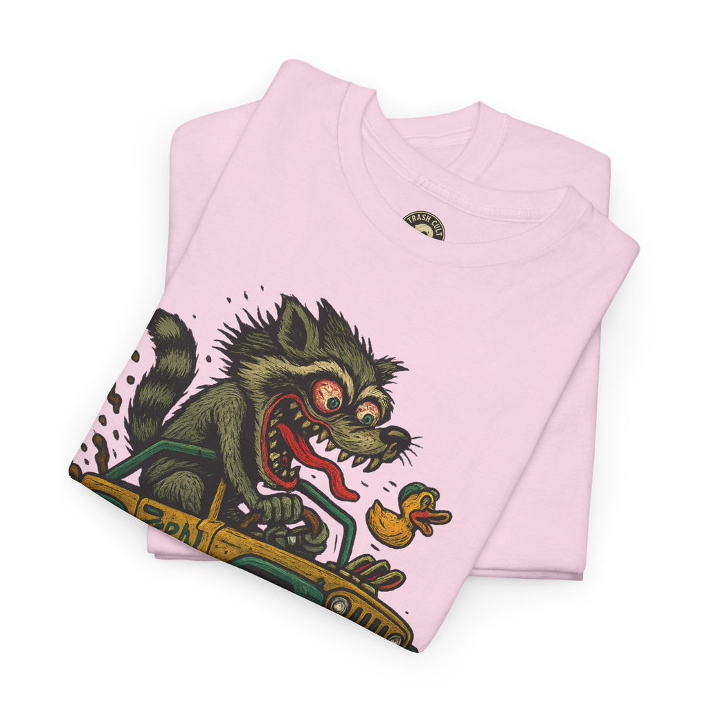 Feral Jeep Raccoon Shirt – Ed Roth Style Off-Road Chaos | Trash Cult Supply Co | Gildan 5000 Tee